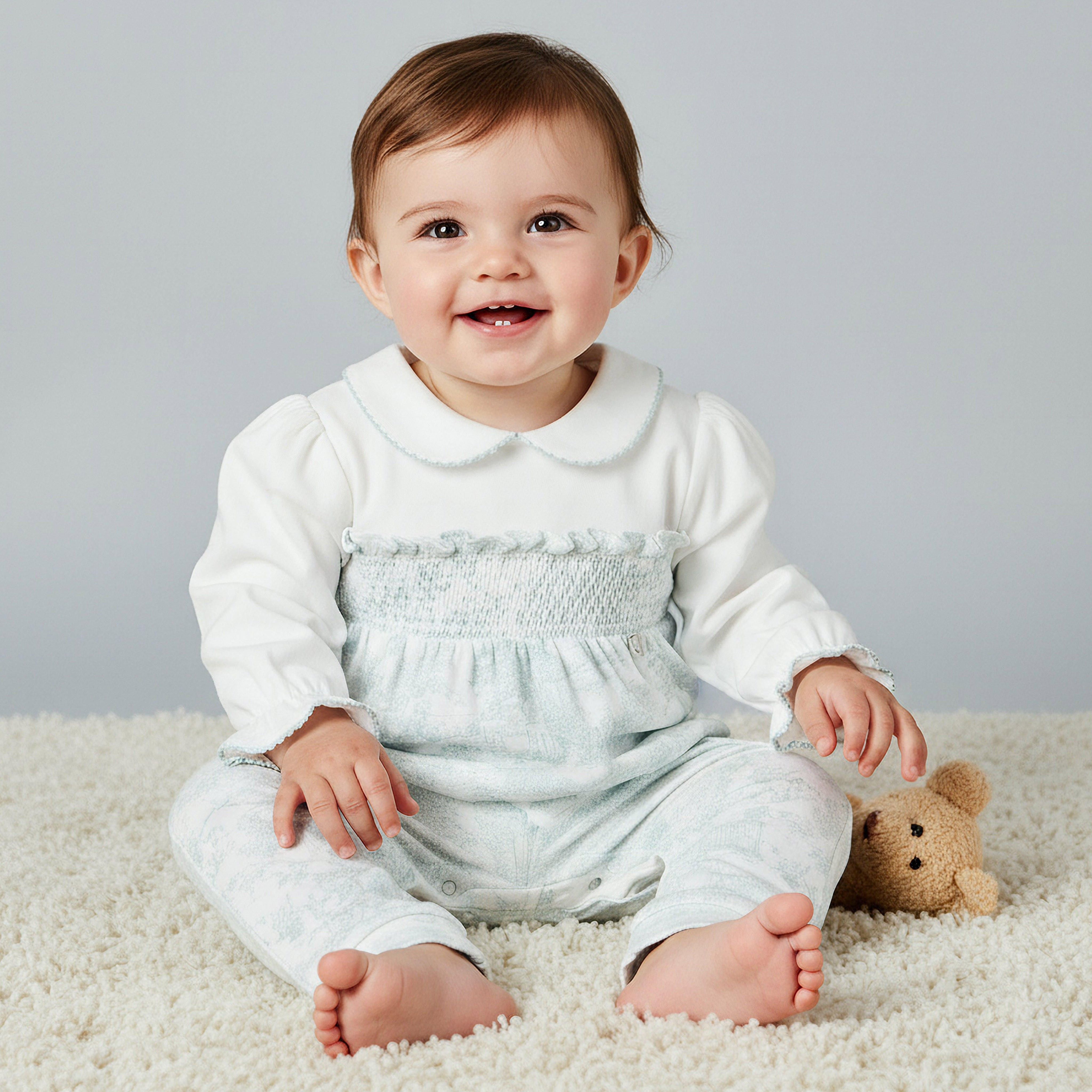 Giggles Peter Pan Collar Long Sleeves Sleepsuit with Smock Design-baby-girls-clothing-nightwear-sleepsuits-image-1