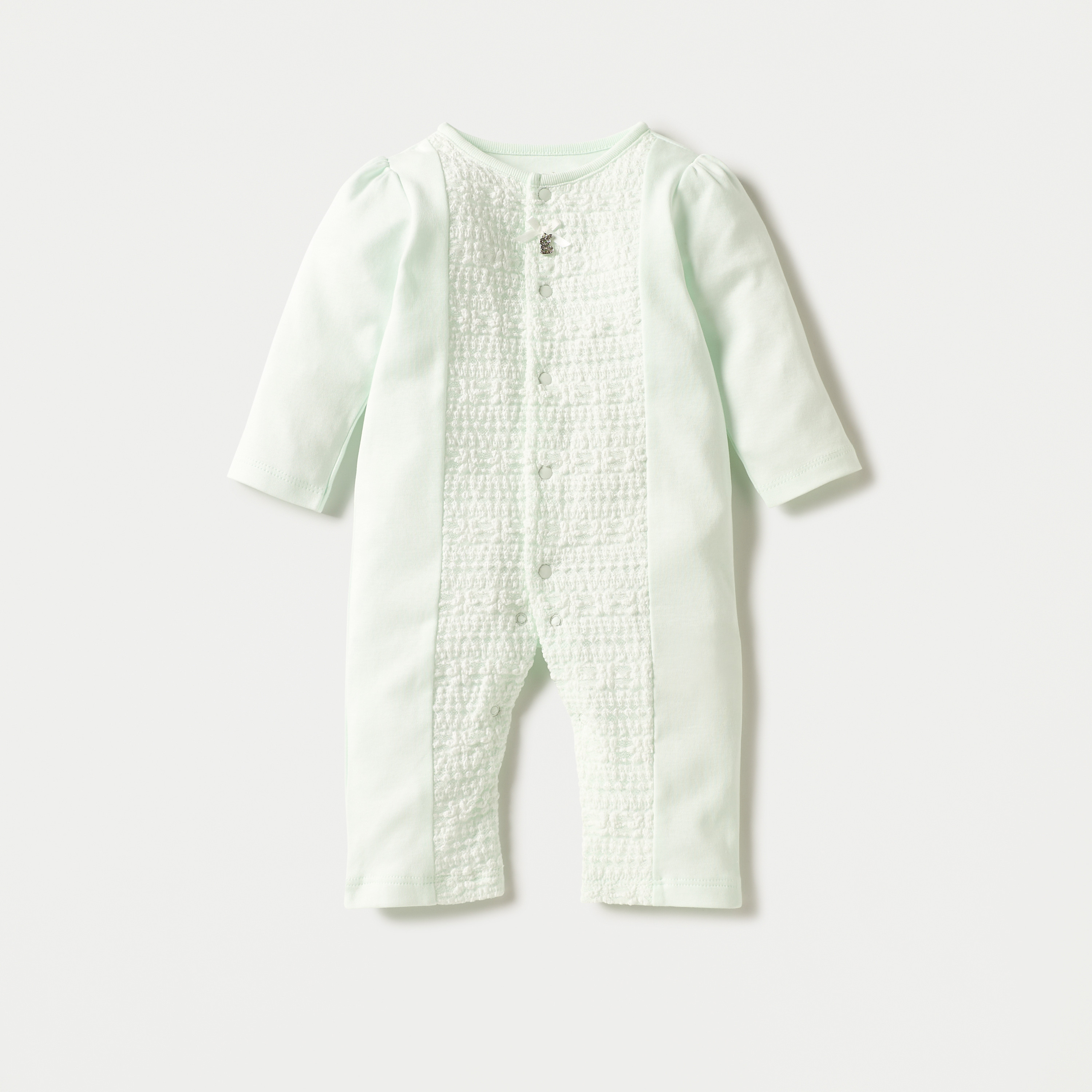 Giggles Panelled Sleepsuit with Long Sleeves and Snap Button Closure-baby-girls-clothing-nightwear-sleepsuits-image-1