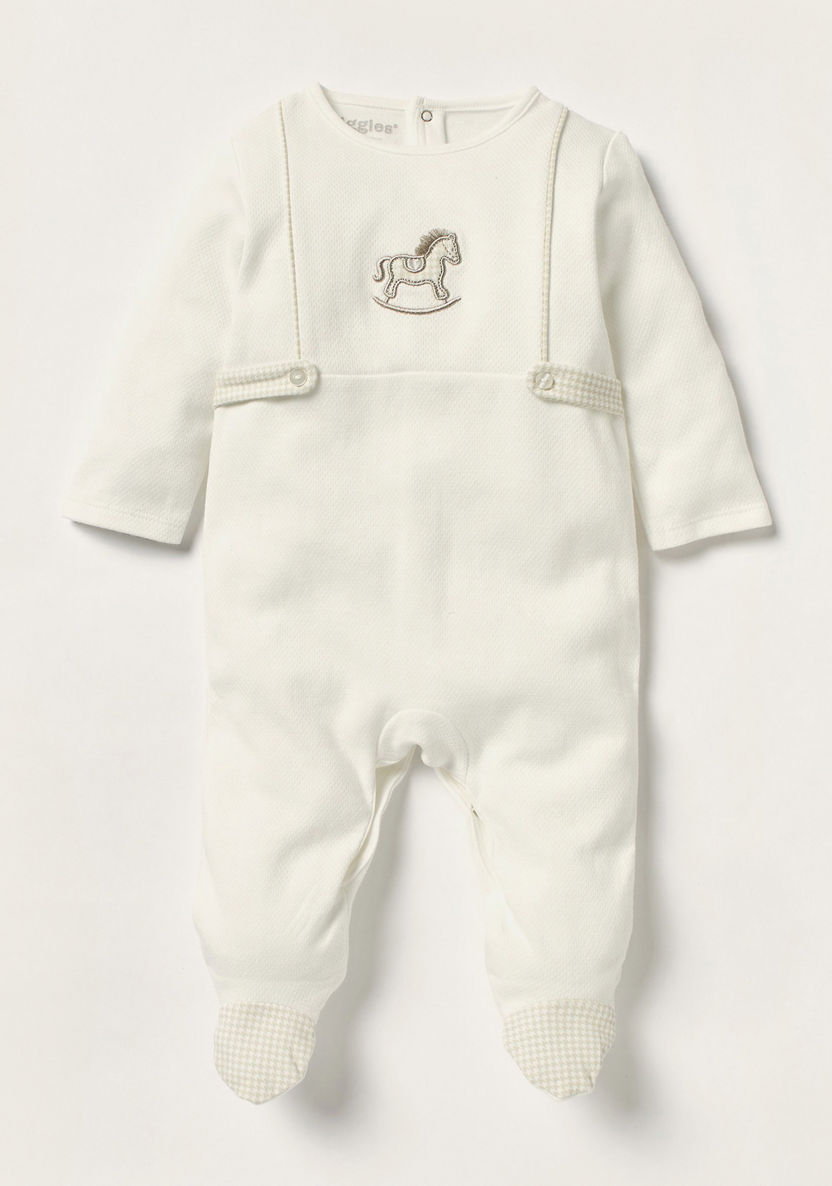 Giggles Embroidered Closed Feet Sleepsuit with Long Sleeves-Sleepsuits-image-0