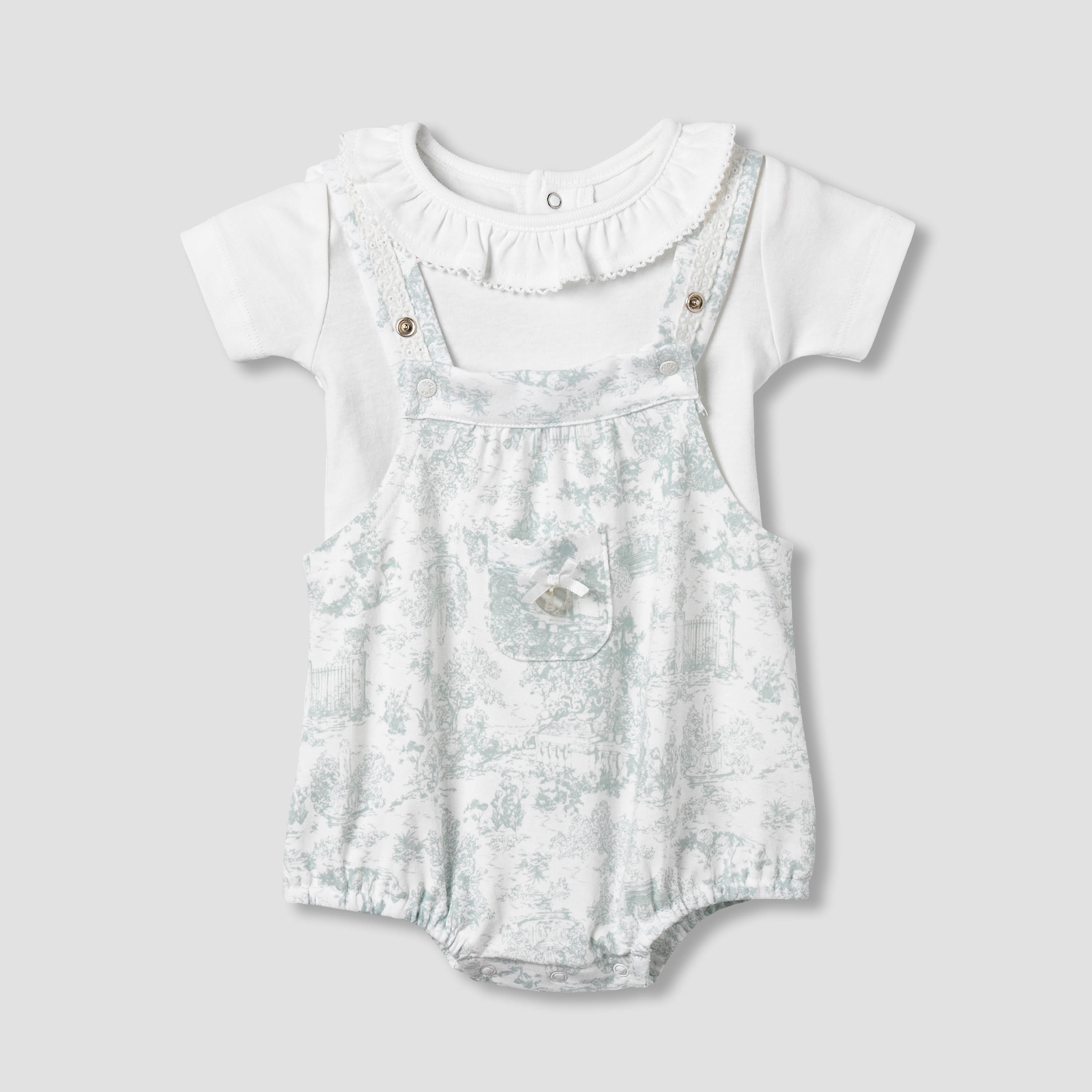 Giggles Ruffle Neck Short Sleeves T-shirt and Dungaree Set with Print-baby-girls-clothing-setsandcoords-image-1