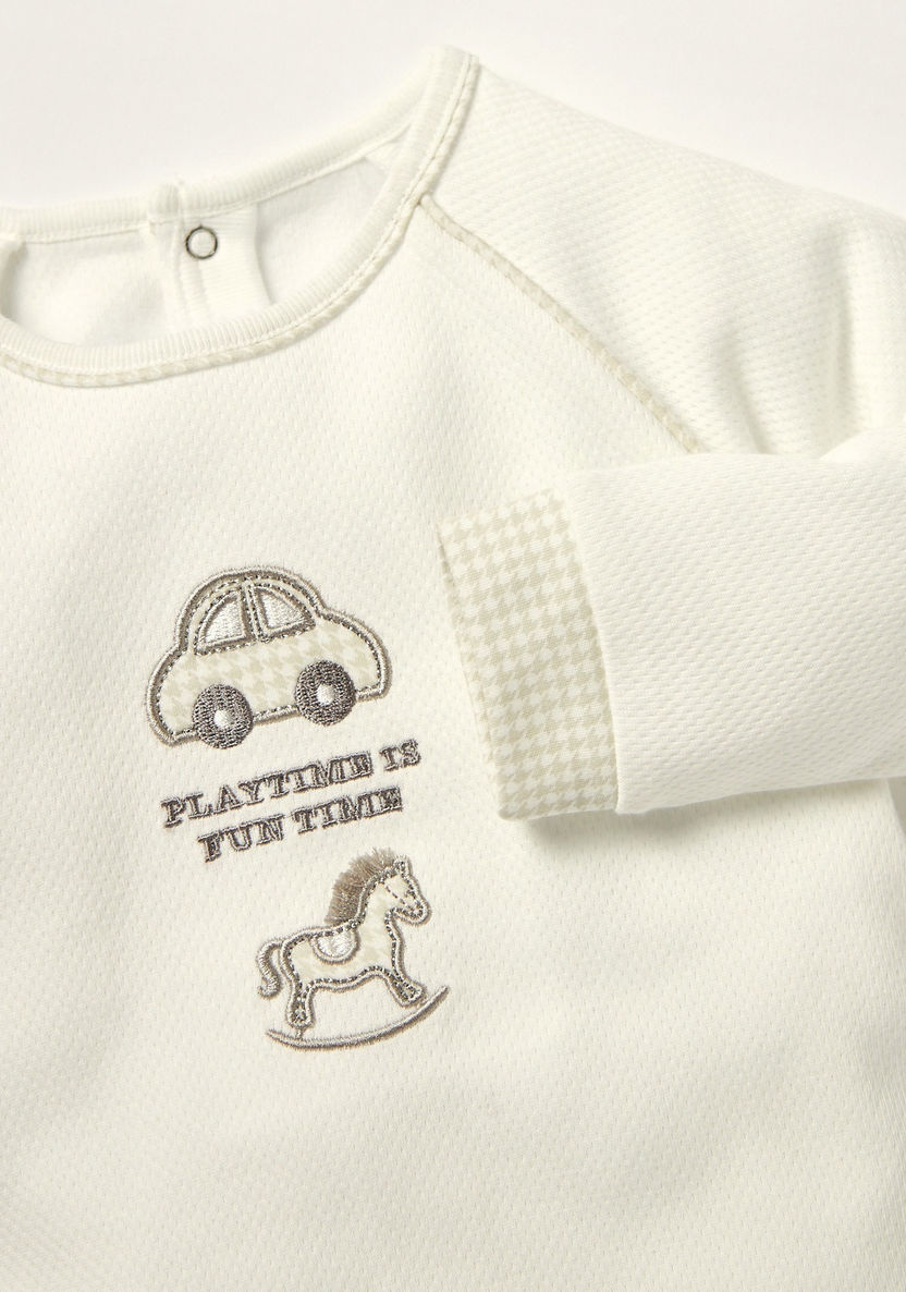 Giggles Embroidered Sleepsuit with Long Sleeves and Button Closure-Sleepsuits-image-1