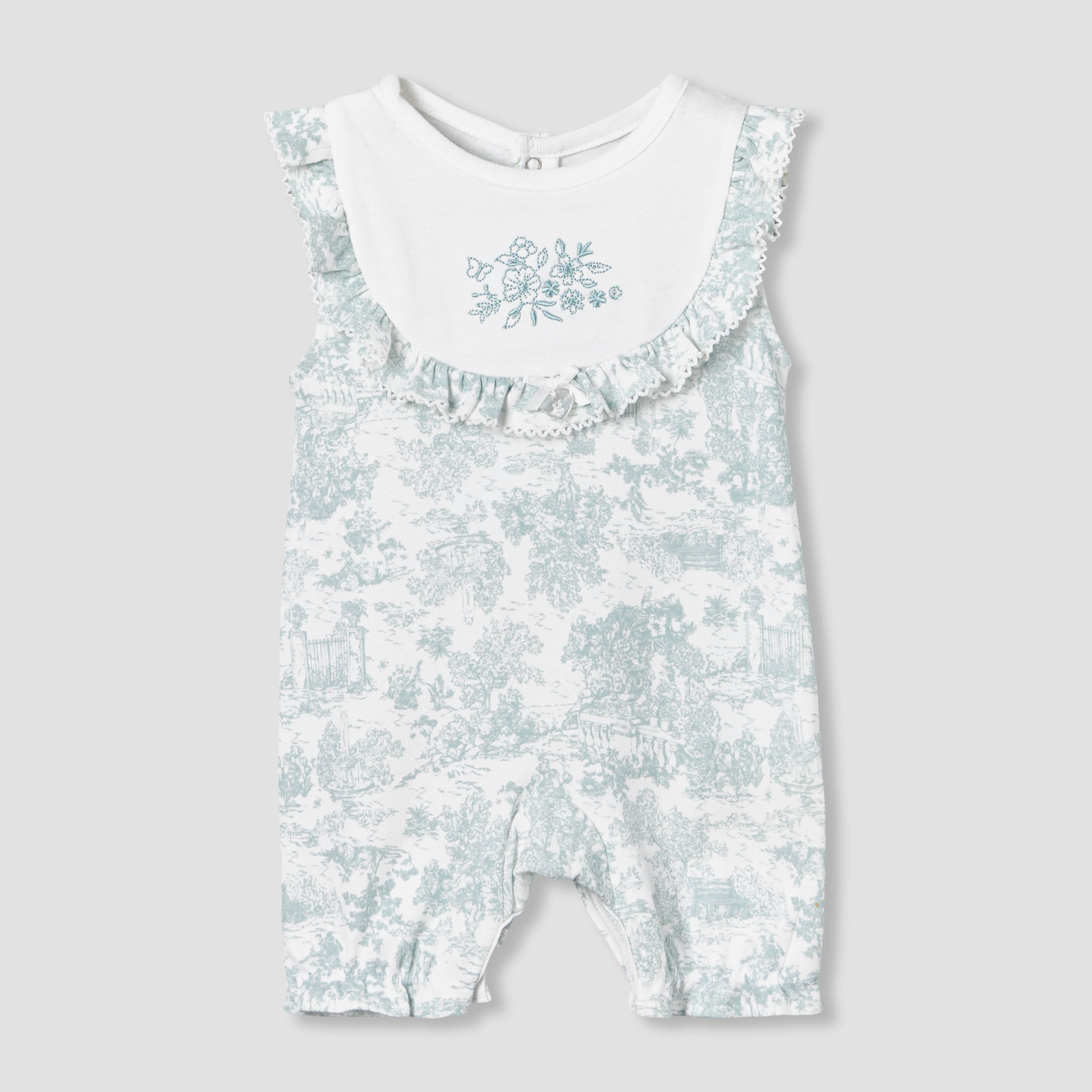 Giggles Crew Neck Sleeveless Romper with Floral Embroidery-baby-girls-clothing-rompers-image-2