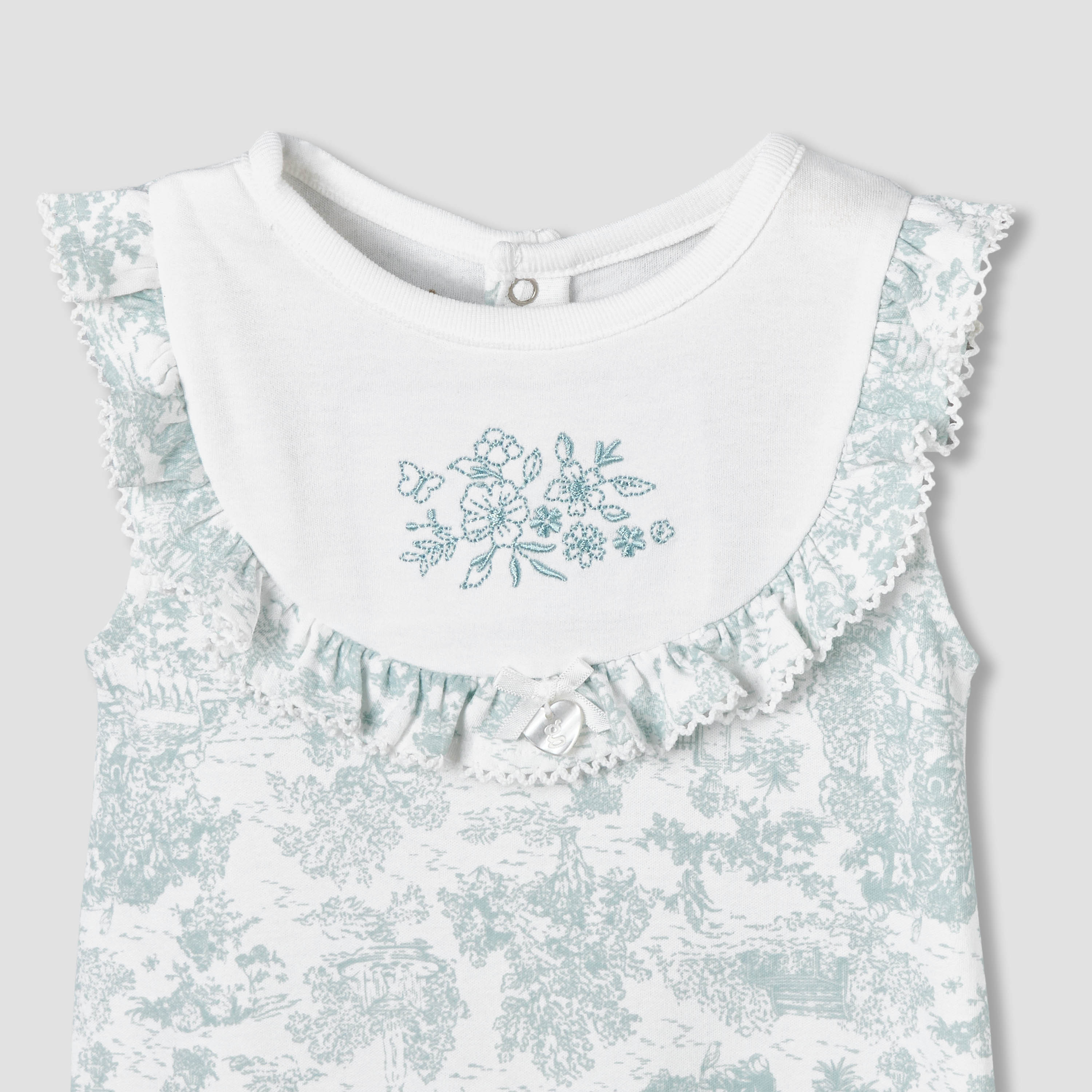 Giggles Crew Neck Sleeveless Romper with Floral Embroidery-baby-girls-clothing-rompers-image-4