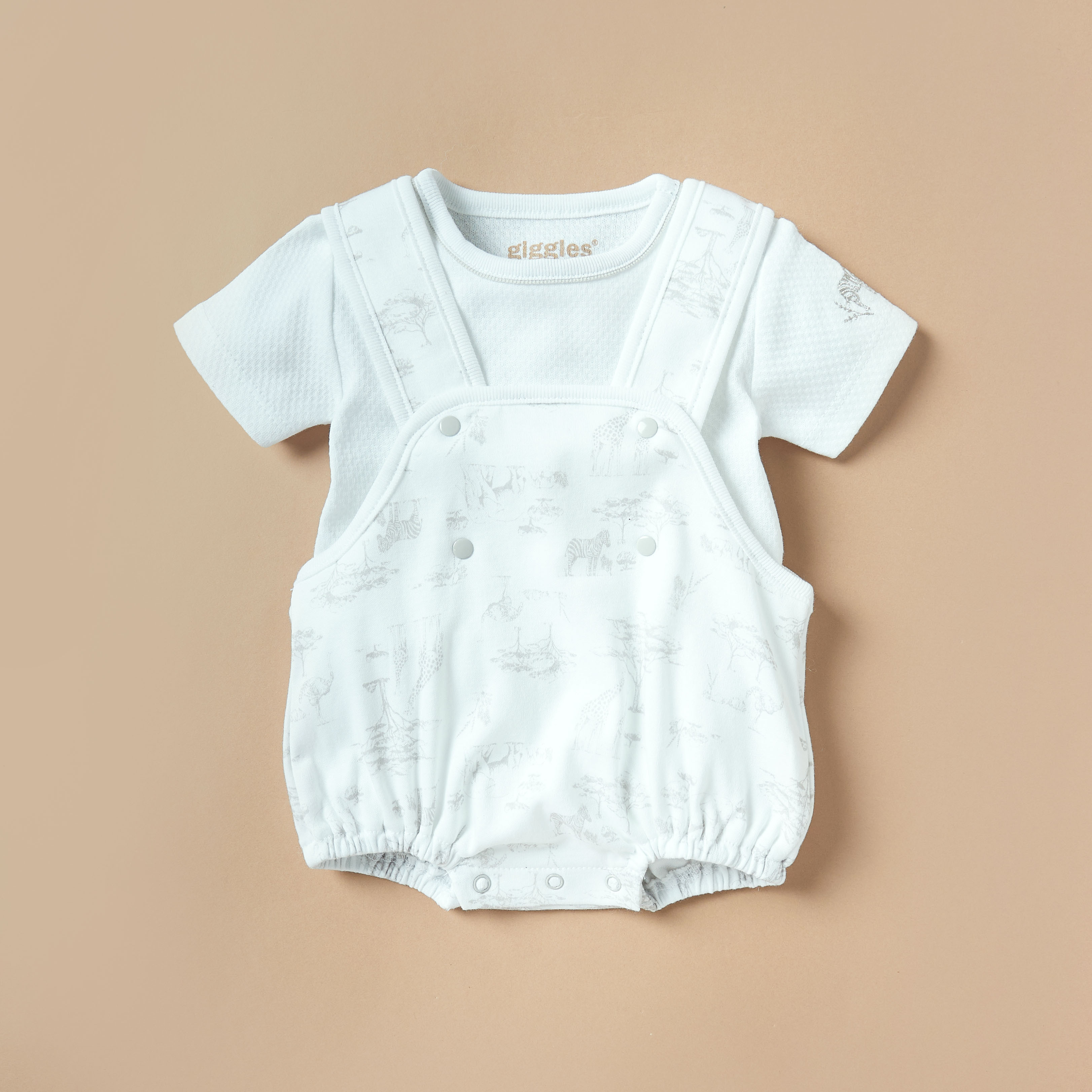 Giggles Textured Short Sleeves T-shirt and Printed Dungaree Set-baby-boys-clothing-winterwear-rompers-image-1