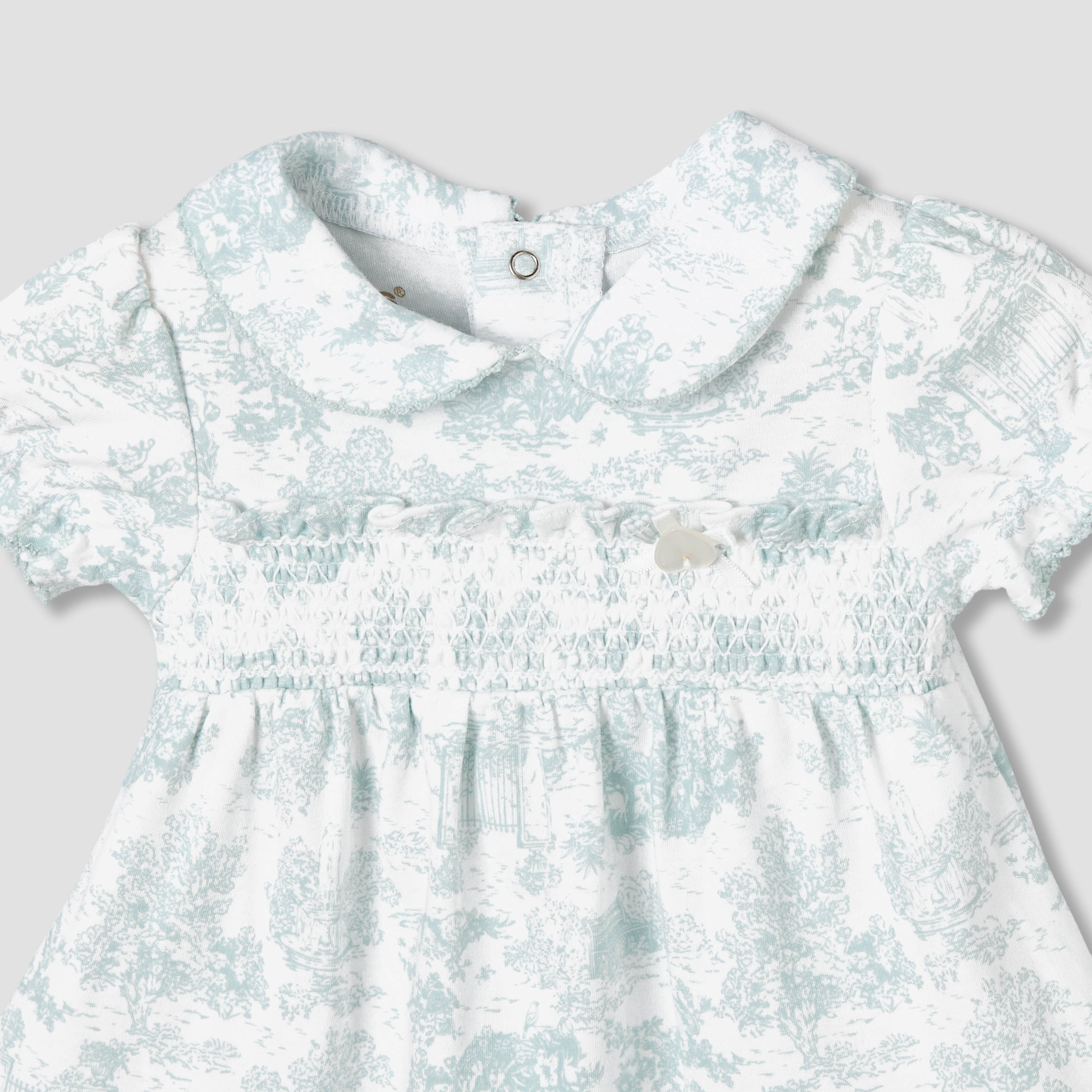 Giggles Peter Pan Collar Short Sleeves A-line Dress with Smocking Design-baby-girls-clothing-dressesandjumpsuits-image-3