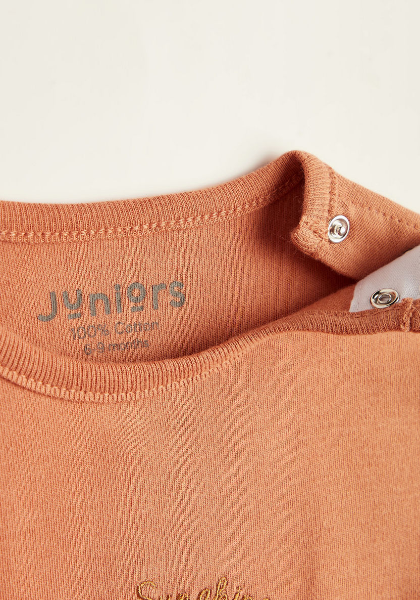 Juniors Embroidered T-shirt with Short Sleeves and Button Closure-T Shirts-image-1