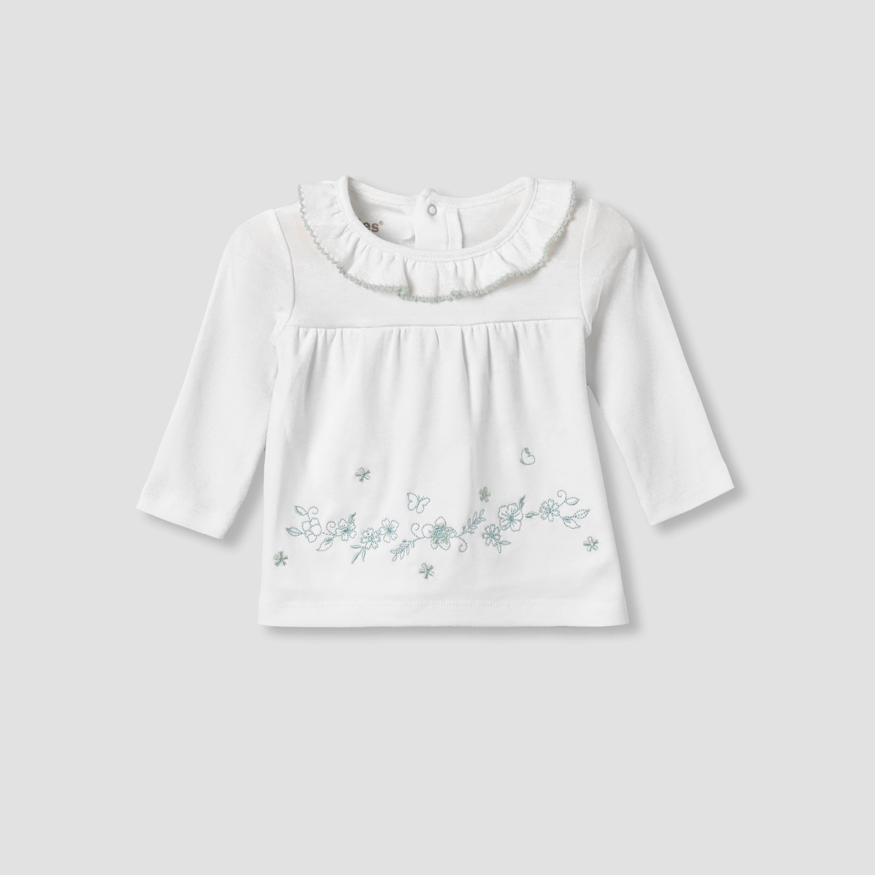 Giggles Cotton Ruffle Neck Long Sleeve Pyjama Set with Floral Embroidery-baby-girls-clothing-nightwear-pyjamasets-image-2