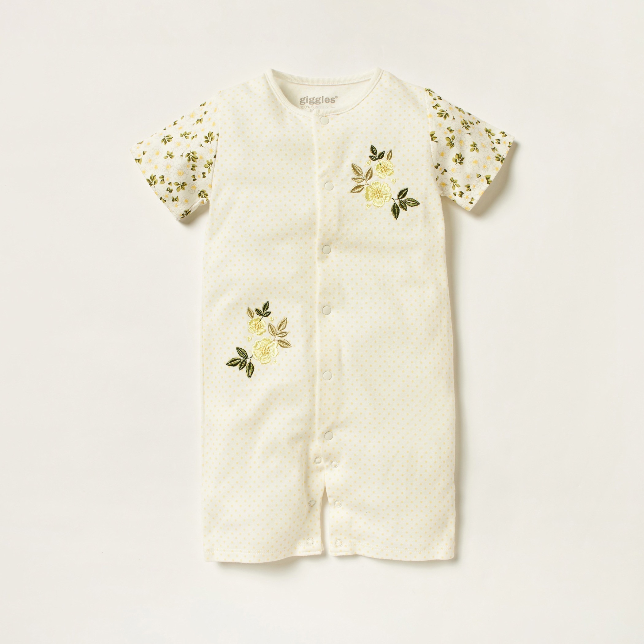 Giggles Embroidered Romper with Short Sleeves and Button Closure-baby-girls-clothing-rompers-image-1