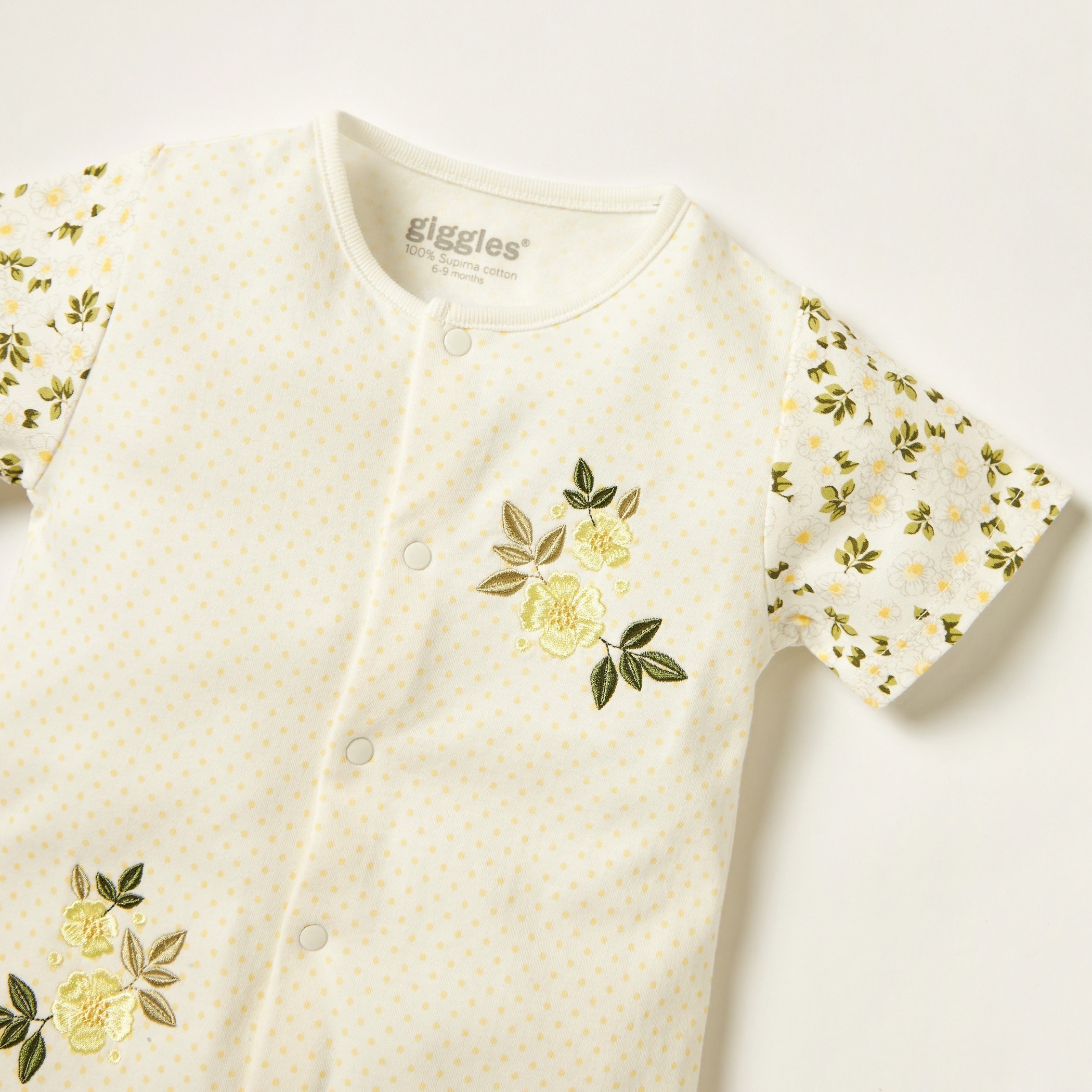 Giggles Embroidered Romper with Short Sleeves and Button Closure-baby-girls-clothing-rompers-image-2