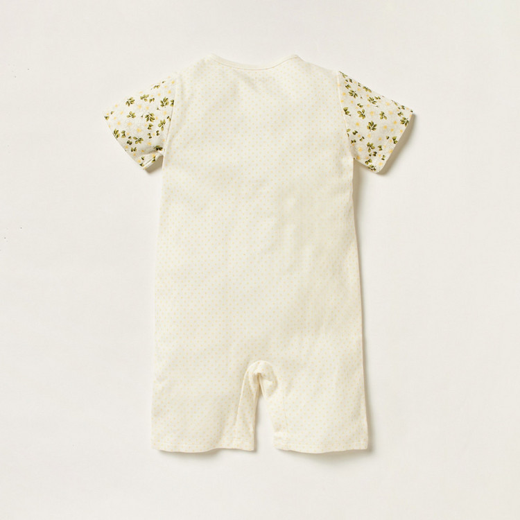 Giggles Embroidered Romper with Short Sleeves and Button Closure