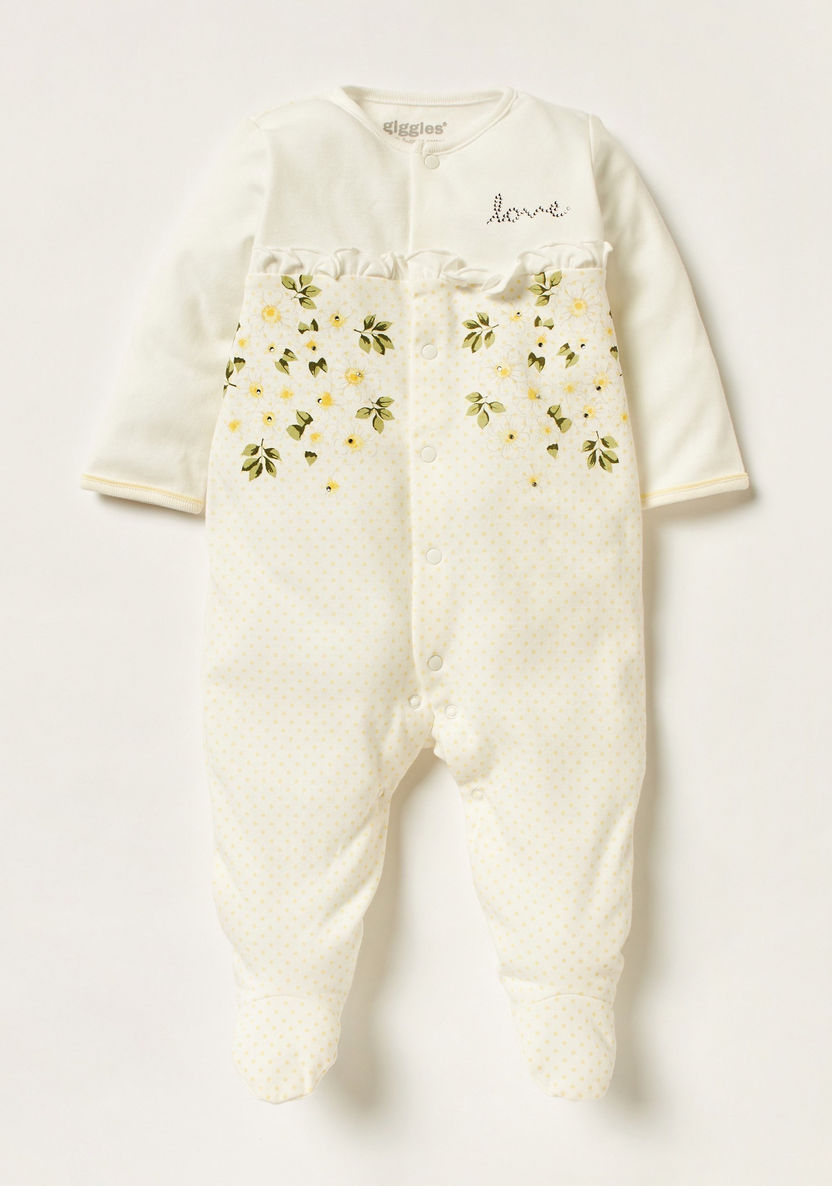 Giggles Floral Closed Feet Sleepsuit with Ruffles-Sleepsuits-image-0