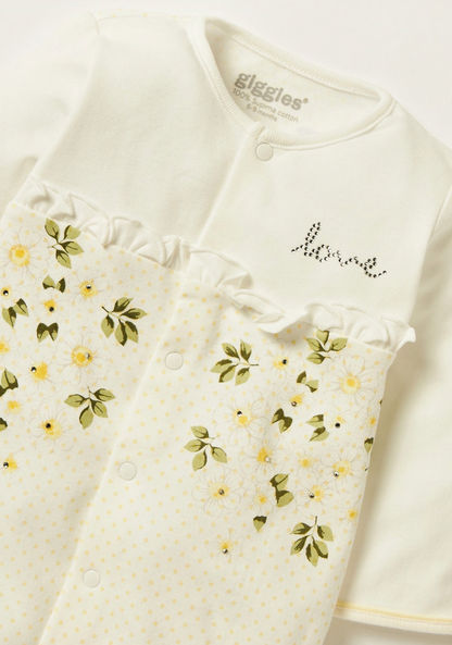 Giggles Floral Closed Feet Sleepsuit with Ruffles