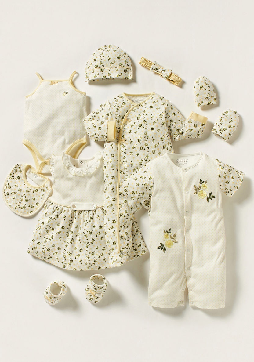 Giggles Floral Closed Feet Sleepsuit with Ruffles-Sleepsuits-image-4