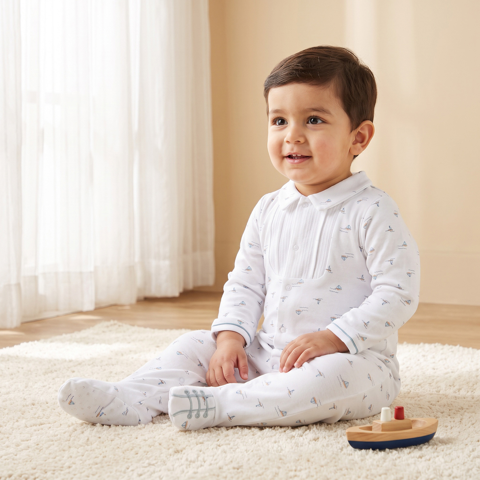 سليب سوت قطني بياقة وأكمام طويلة بطبعة قارب من جيجلز-baby-boys-clothing-nightwear-sleepsuits-image-1