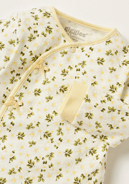 Juniors Floral Print Sleepsuit with Long Sleeves