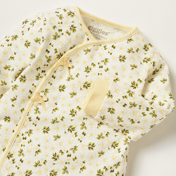 Juniors Floral Print Sleepsuit with Long Sleeves