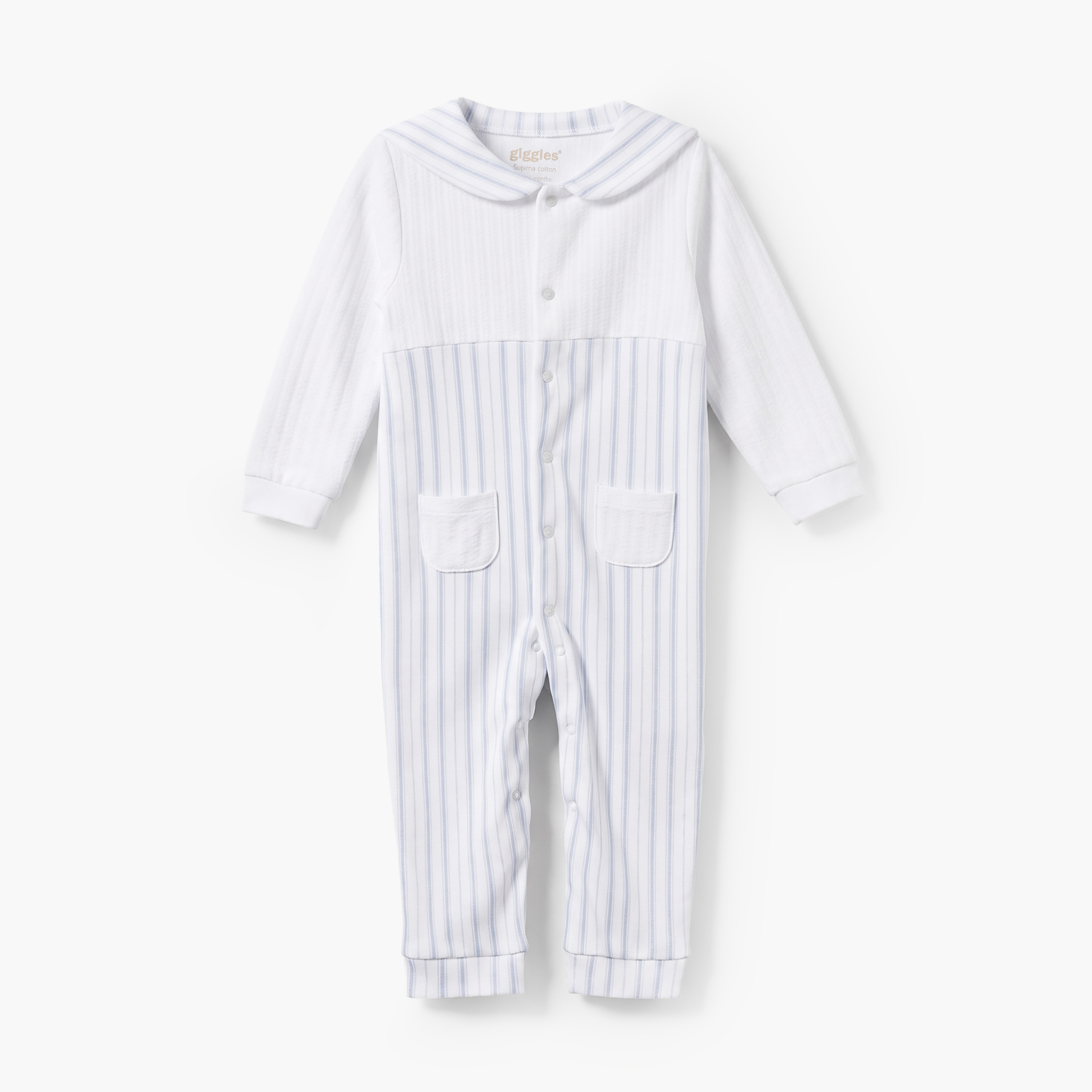 Giggles Cotton Sailor Collar Long Sleeves Sleepsuit with Stripes-baby-boys-clothing-nightwear-sleepsuits-image-2