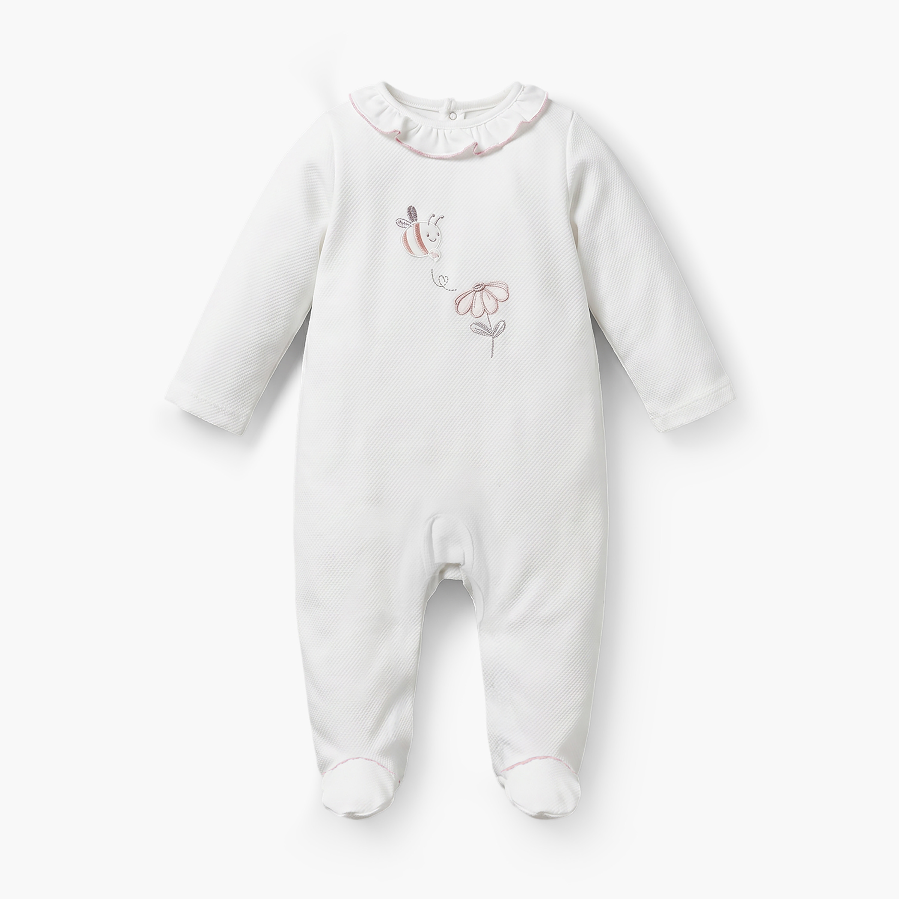 Giggles Embroidered Sleepsuit with Long Sleeves and Button Closure-baby-girls-clothing-nightwear-sleepsuits-image-1