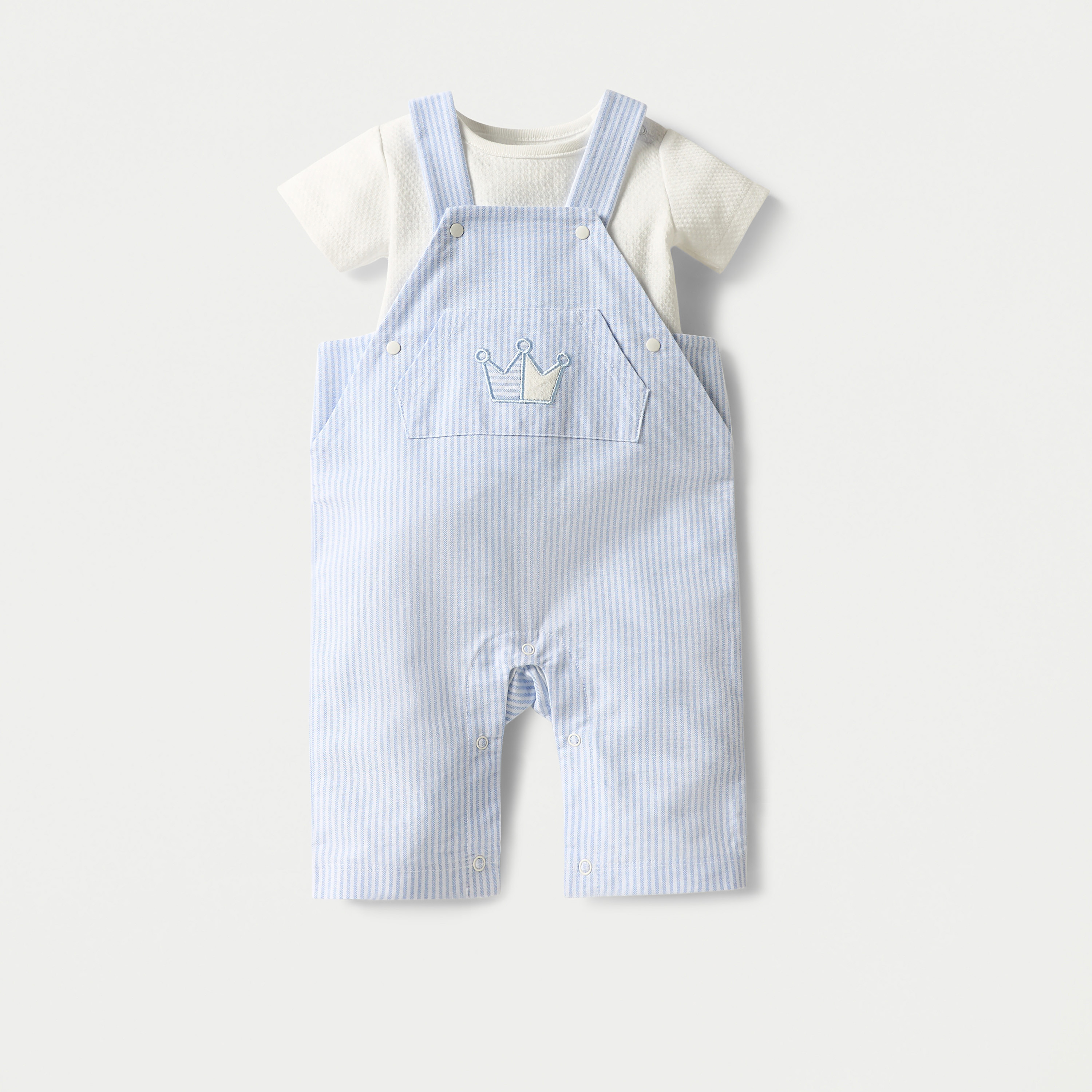 Giggles Textured T-shirt and Striped Dungaree Set-baby-boys-clothing-rompers-image-1