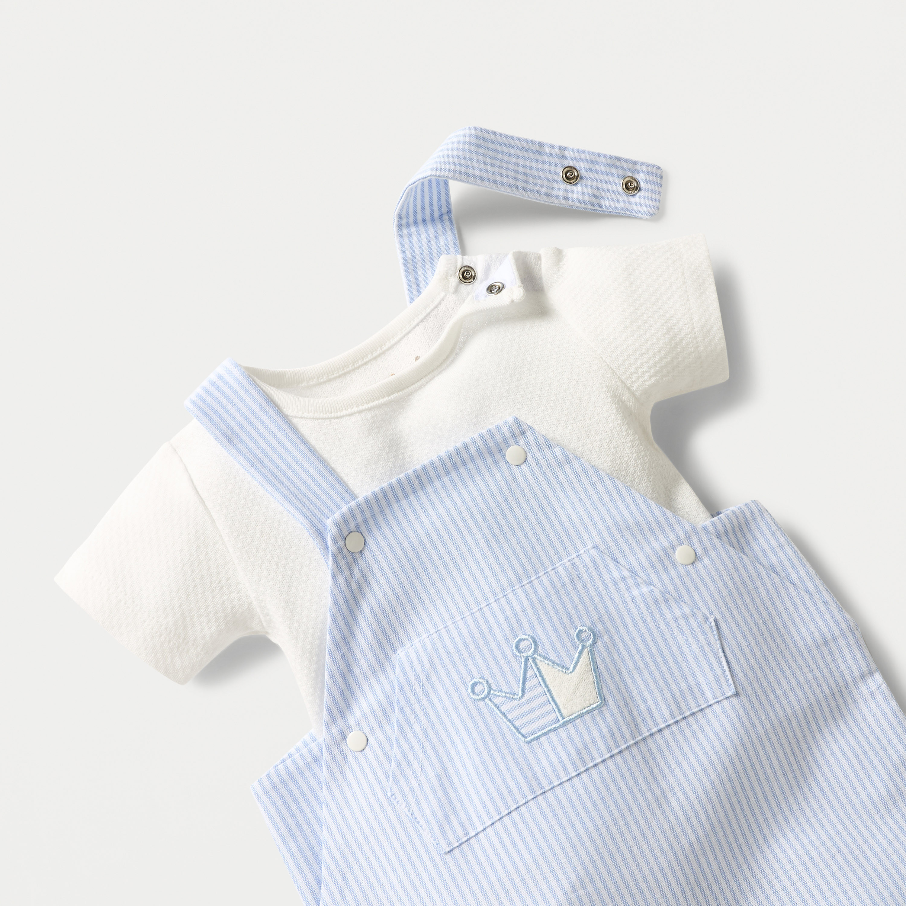 Giggles Textured T-shirt and Striped Dungaree Set-baby-boys-clothing-rompers-image-3