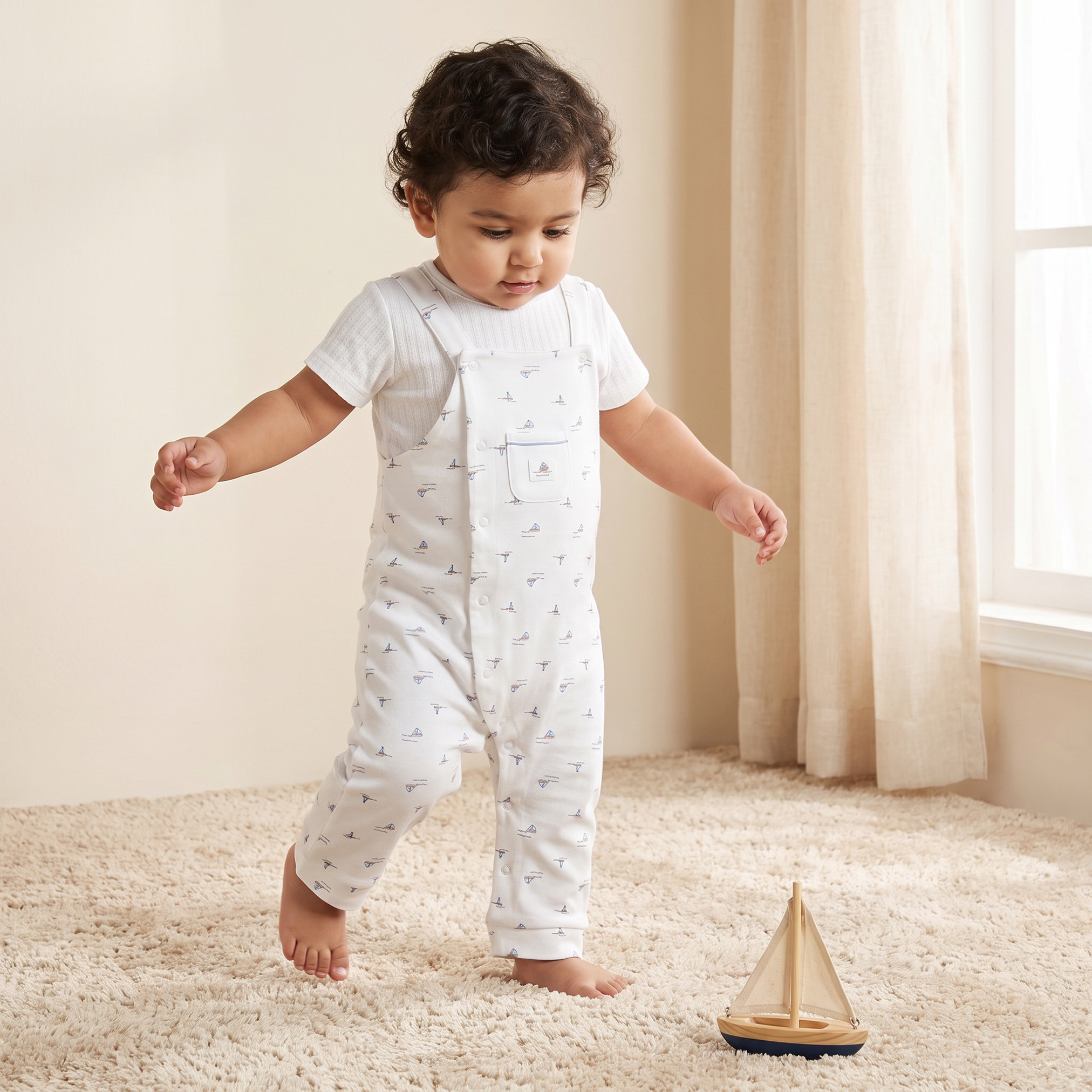 طقم دنغري وتيشيرت بأكمام قصيرة ورقبة ضيقة وطبعات من جيجلز-baby-boys-clothing-setsandcoords-image-1