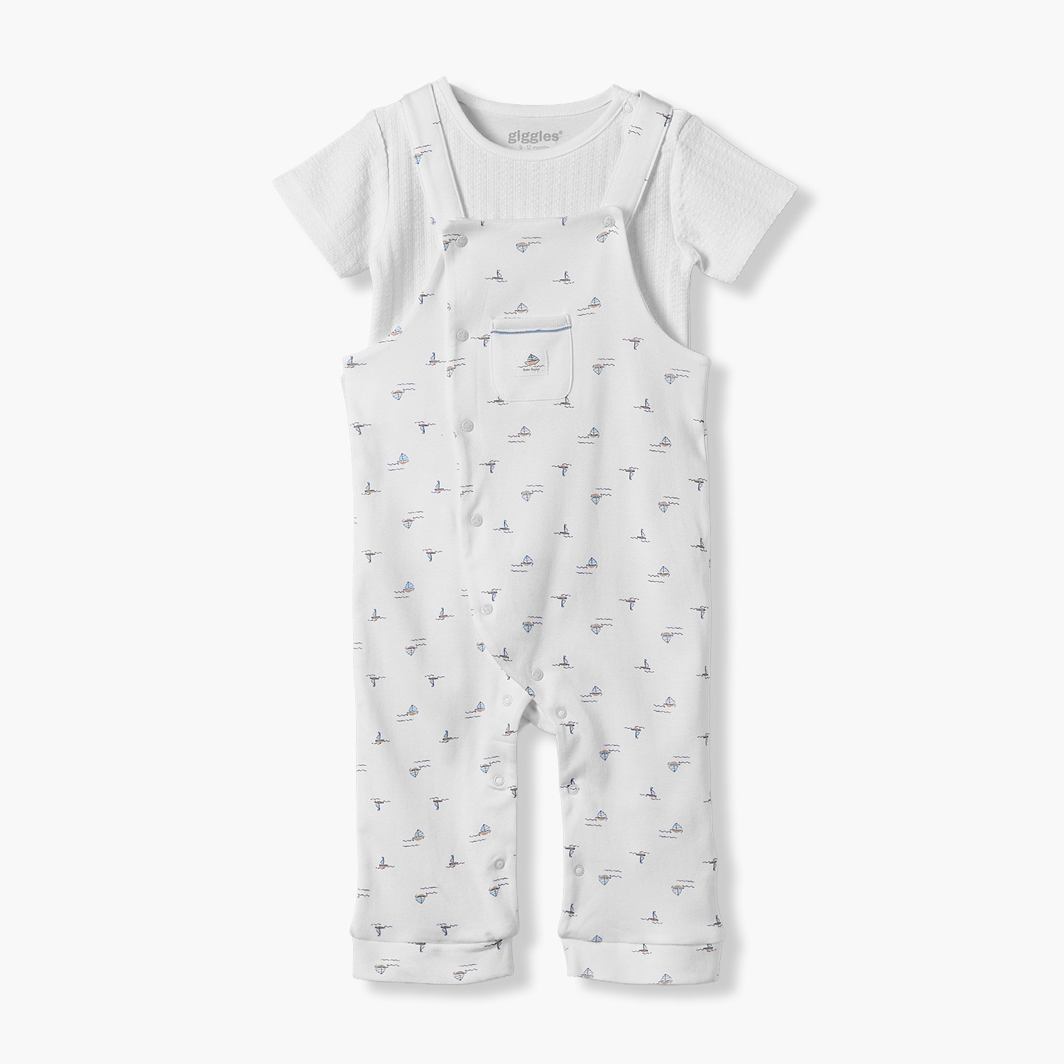 طقم دنغري وتيشيرت بأكمام قصيرة ورقبة ضيقة وطبعات من جيجلز-baby-boys-clothing-setsandcoords-image-2