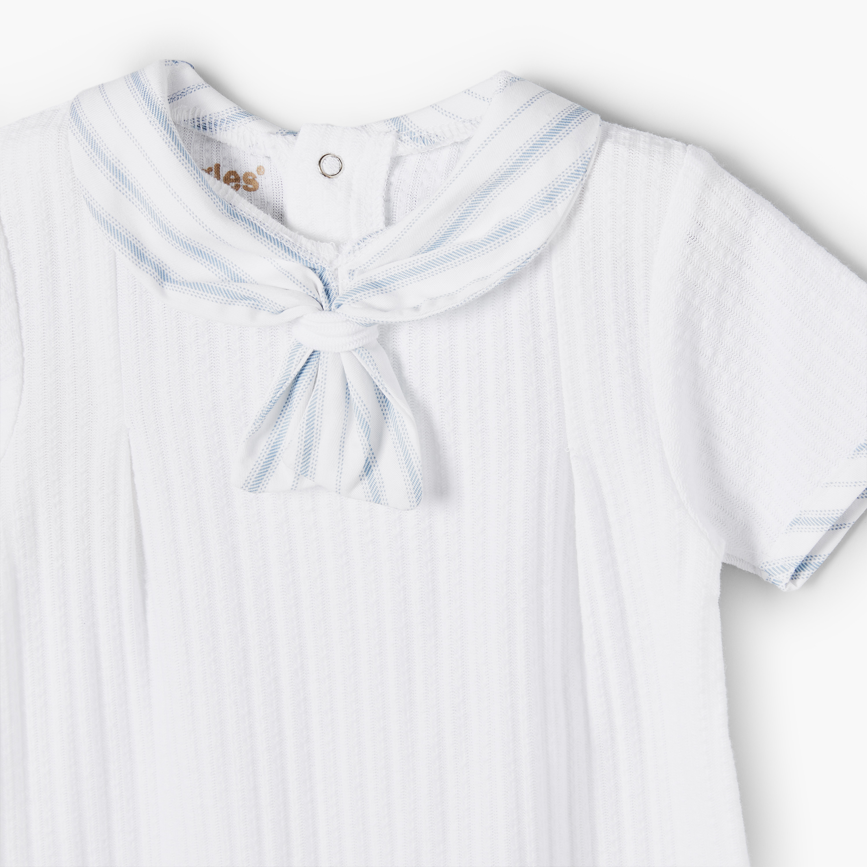 Giggles Sailor Collar Short Sleeves Romper with Bow Detail-baby-boys-clothing-rompers-image-4