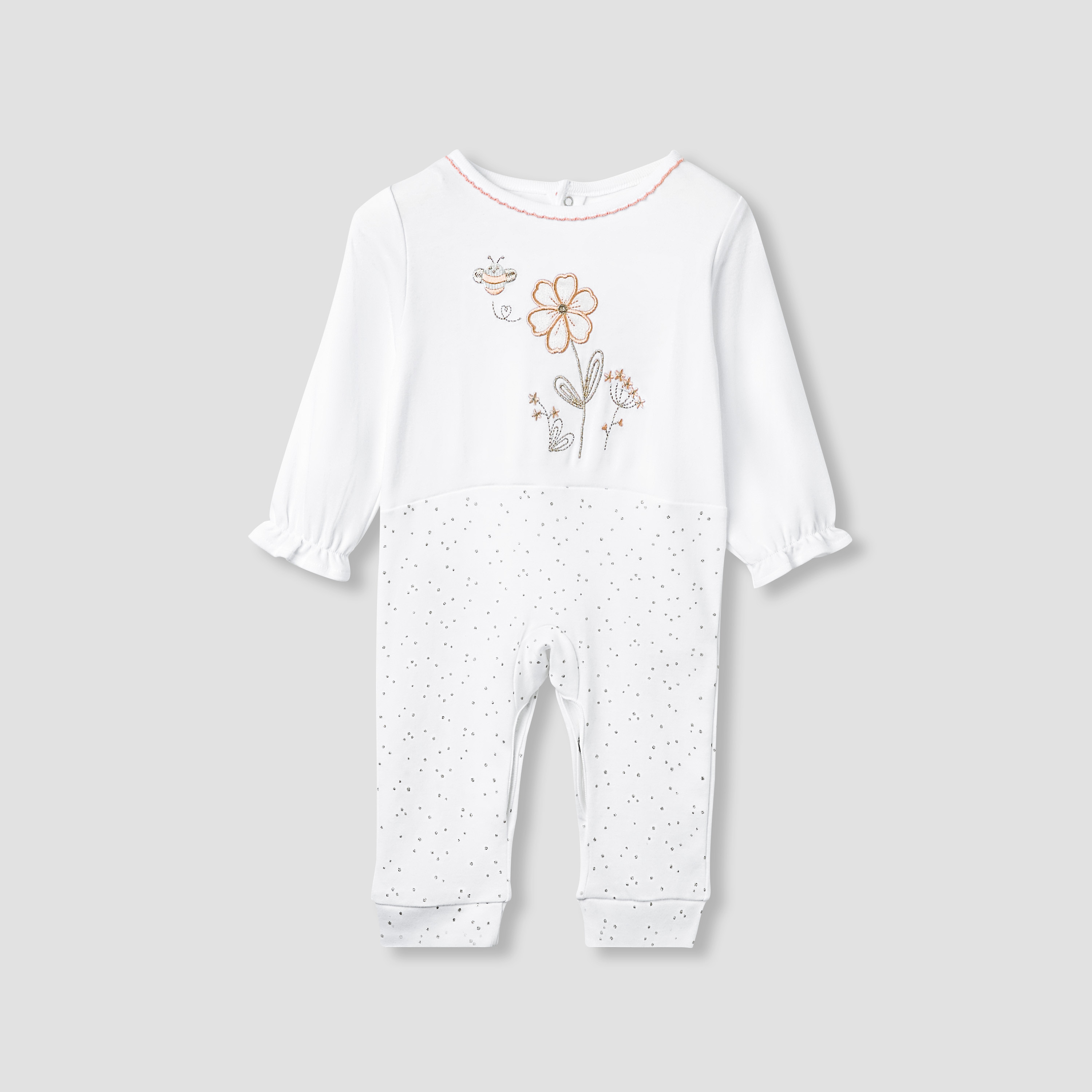 Giggles Embroidered Sleepsuit with Long Sleeves and Button Closure-baby-girls-clothing-nightwear-sleepsuits-image-1