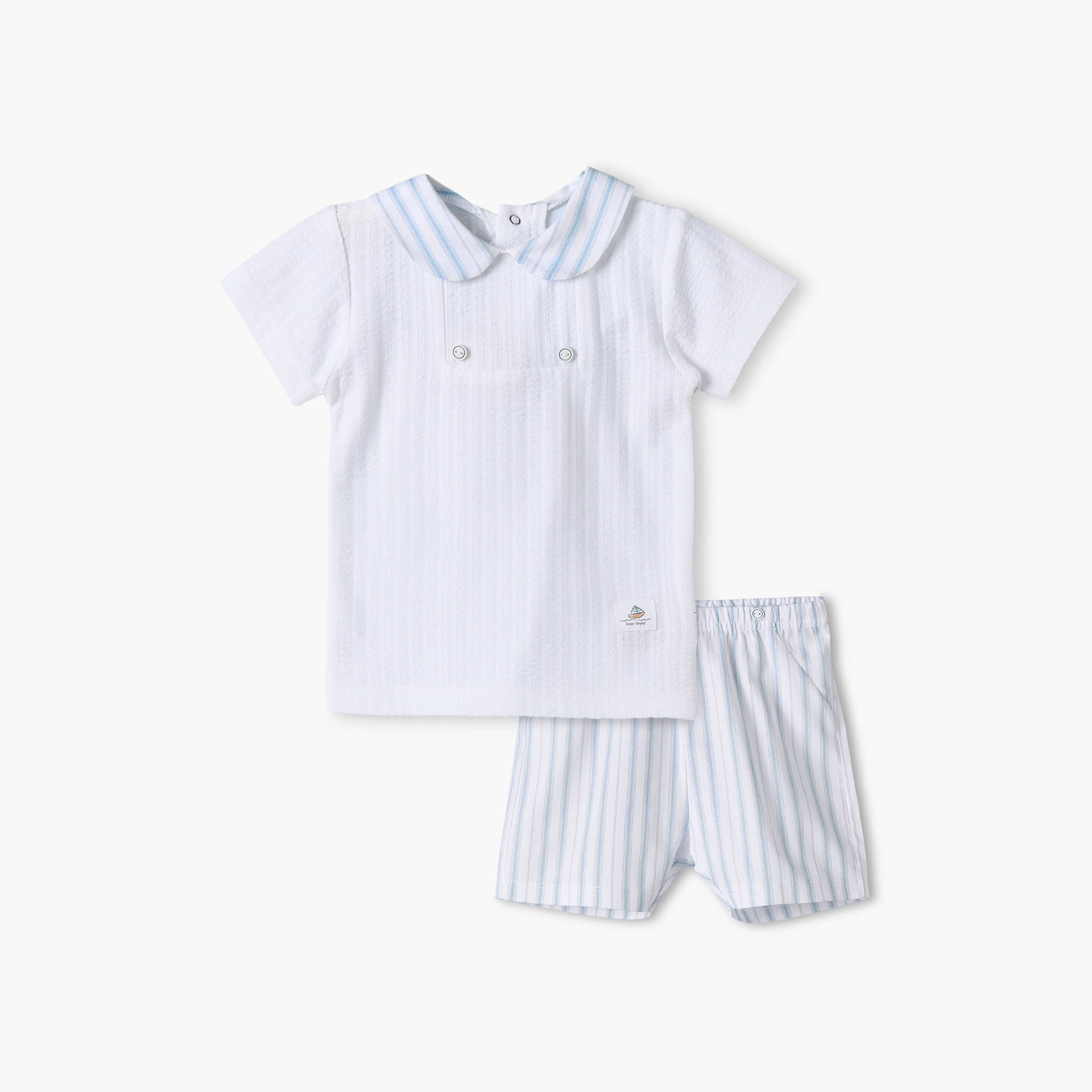 Giggles Cotton Collared Short Sleeves Shorts Set with Stripes-baby-boys-clothing-nightwear-pyjamasets-image-1