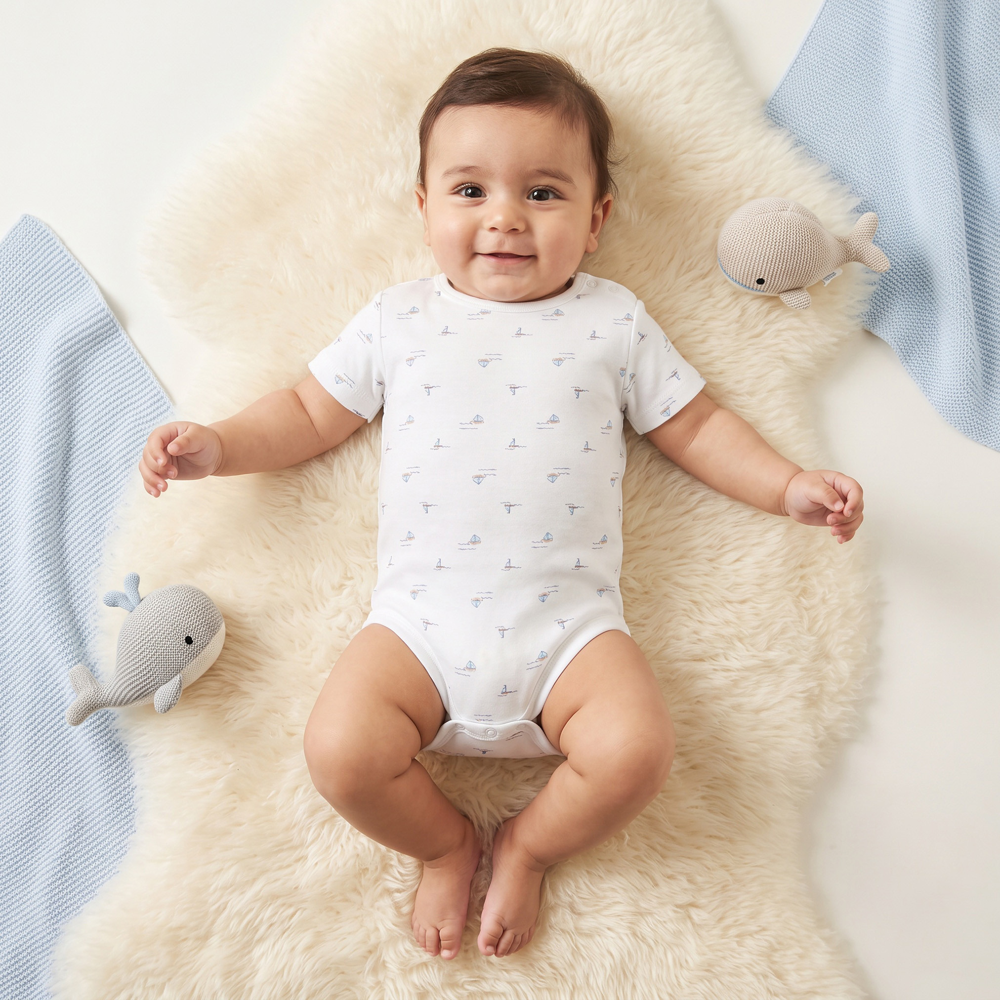 Giggles Round Neck Short Sleeves Cotton Bodysuit with Nautical Print-baby-boys-clothing-bodysuits-image-1