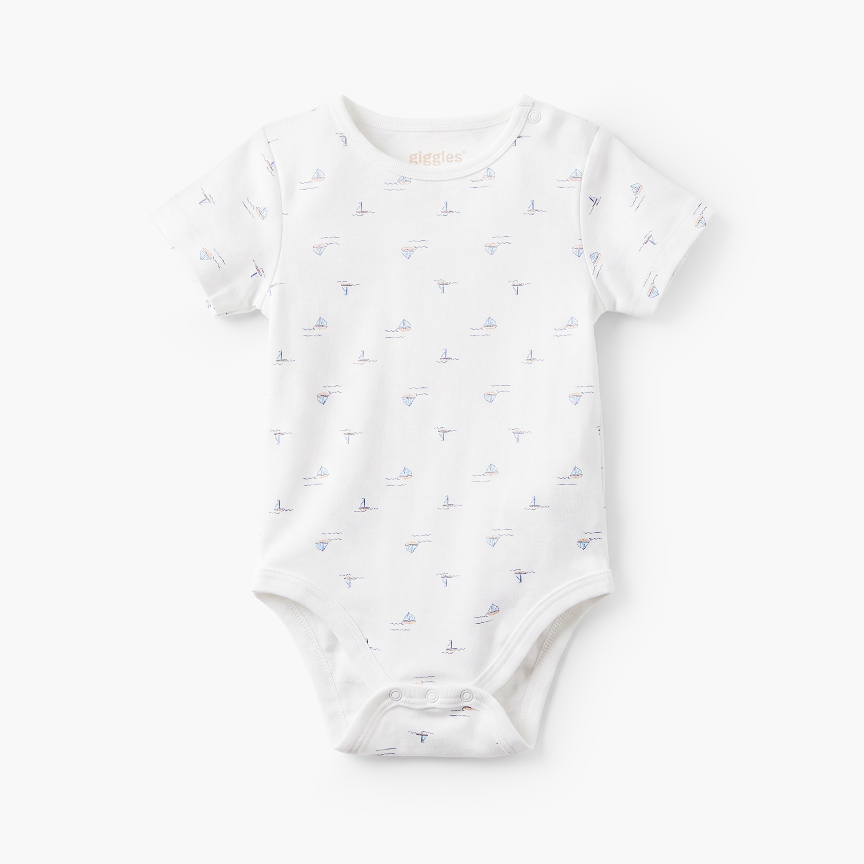 Giggles Round Neck Short Sleeves Cotton Bodysuit with Nautical Print-baby-boys-clothing-bodysuits-image-2