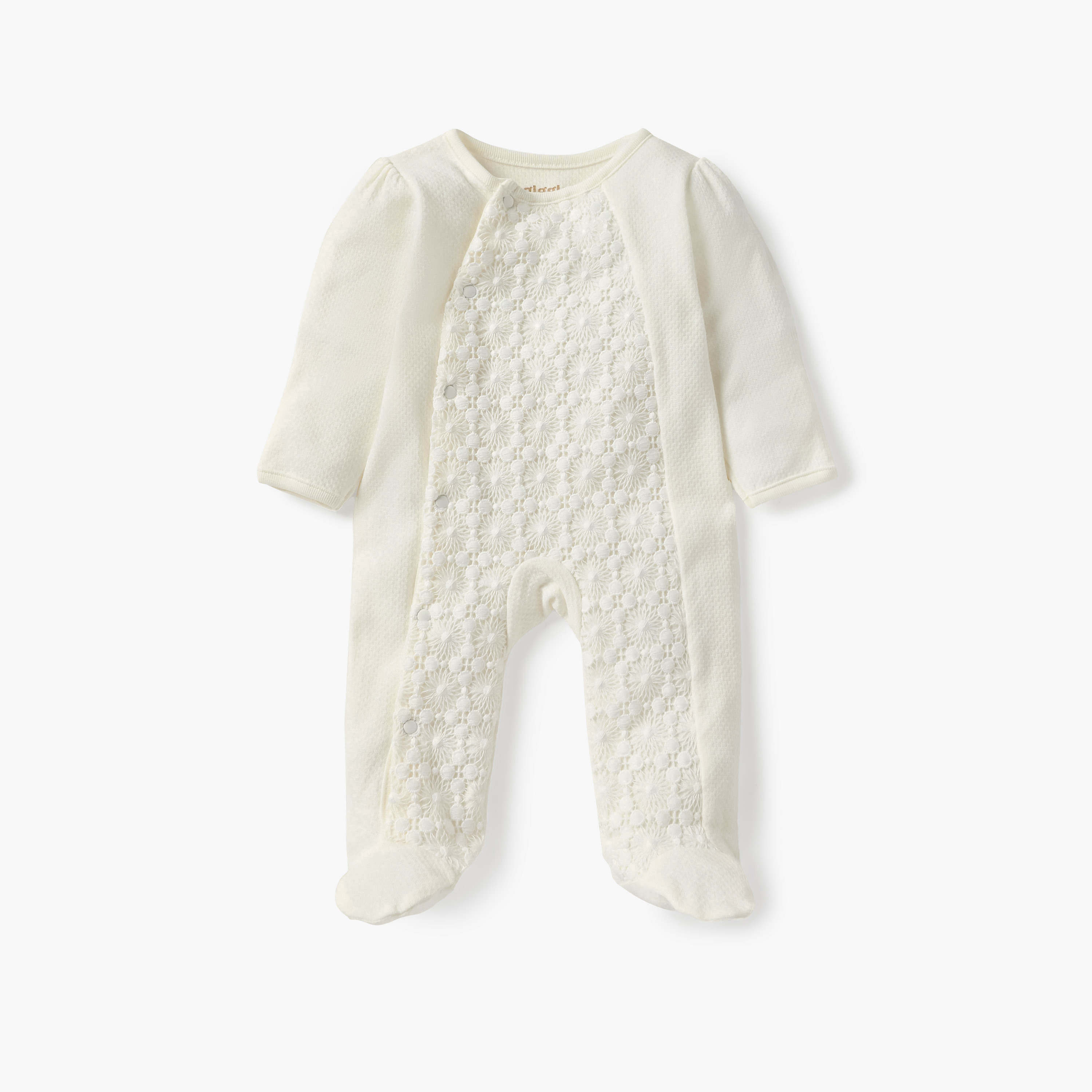Juniors Lace Detail Closed Feet Sleepsuit with Long Sleeves-baby-girls-clothing-nightwear-sleepsuits-image-1