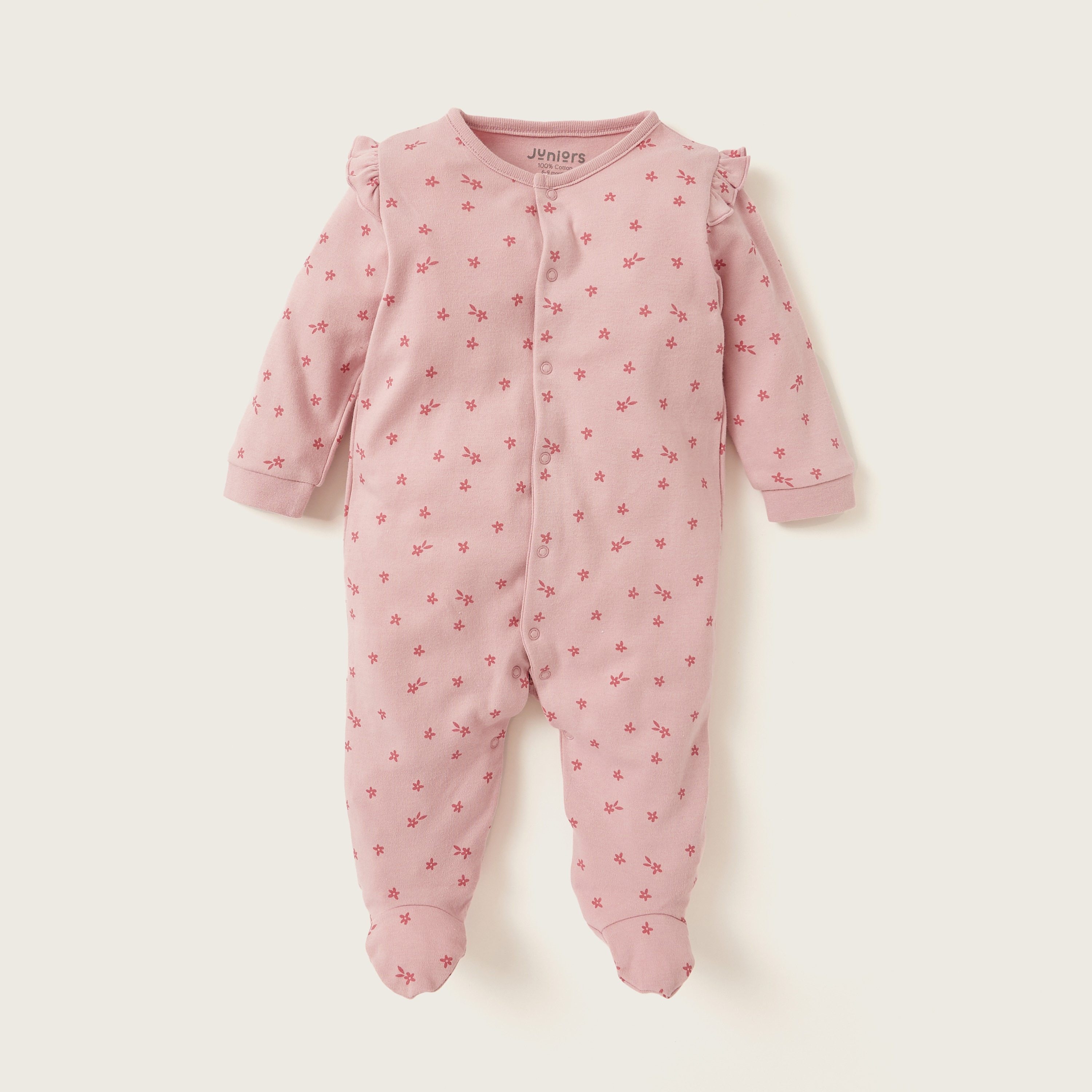 Juniors All-Over Floral print Closed Feet Sleepsuit with Long Sleeves-baby-girls-clothing-nightwear-sleepsuits-image-1