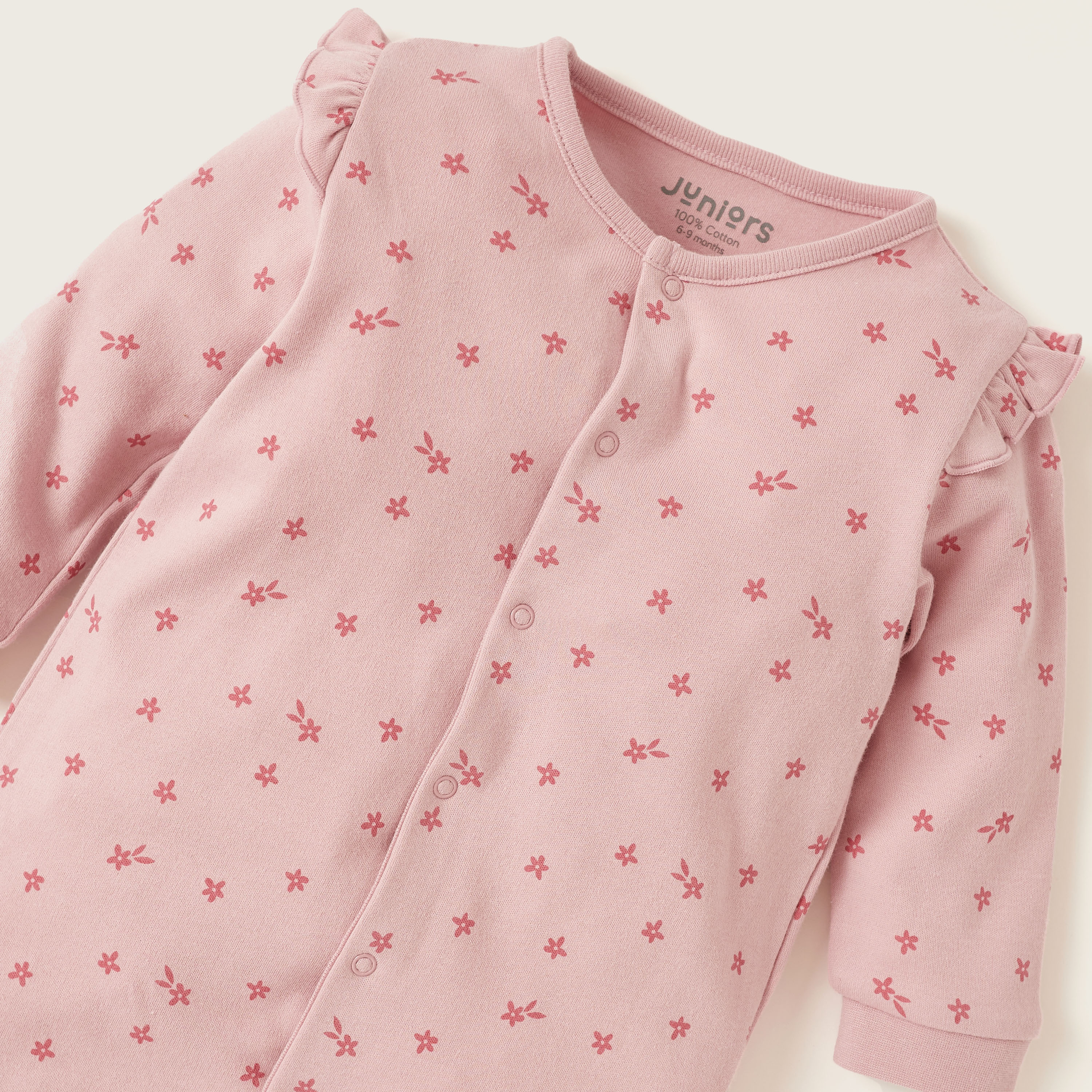 Juniors All-Over Floral print Closed Feet Sleepsuit with Long Sleeves-baby-girls-clothing-nightwear-sleepsuits-image-2