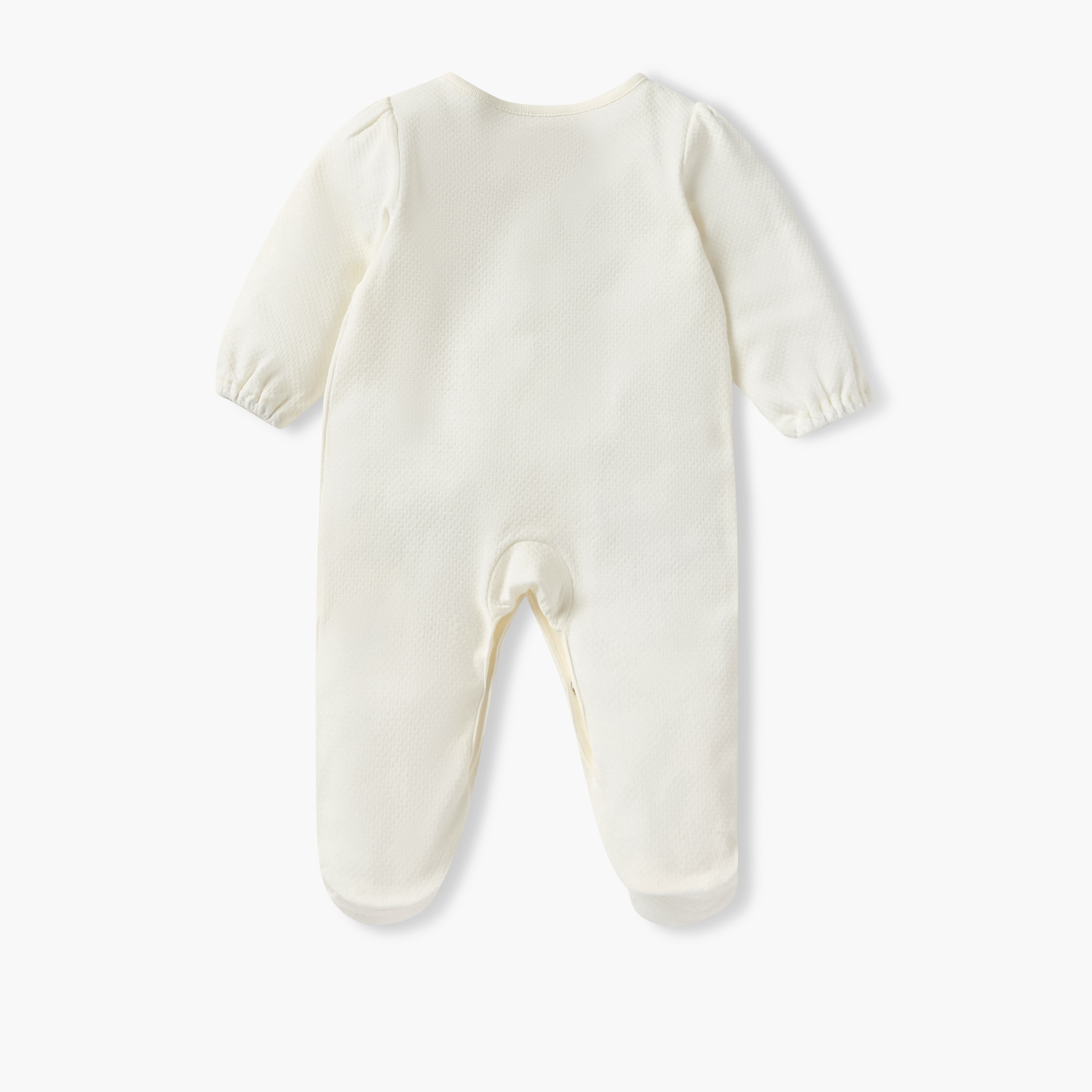 Giggles Textured Round Neck Sleepsuit with Long Sleeves and Bow Detail-baby-girls-clothing-nightwear-sleepsuits-image-2