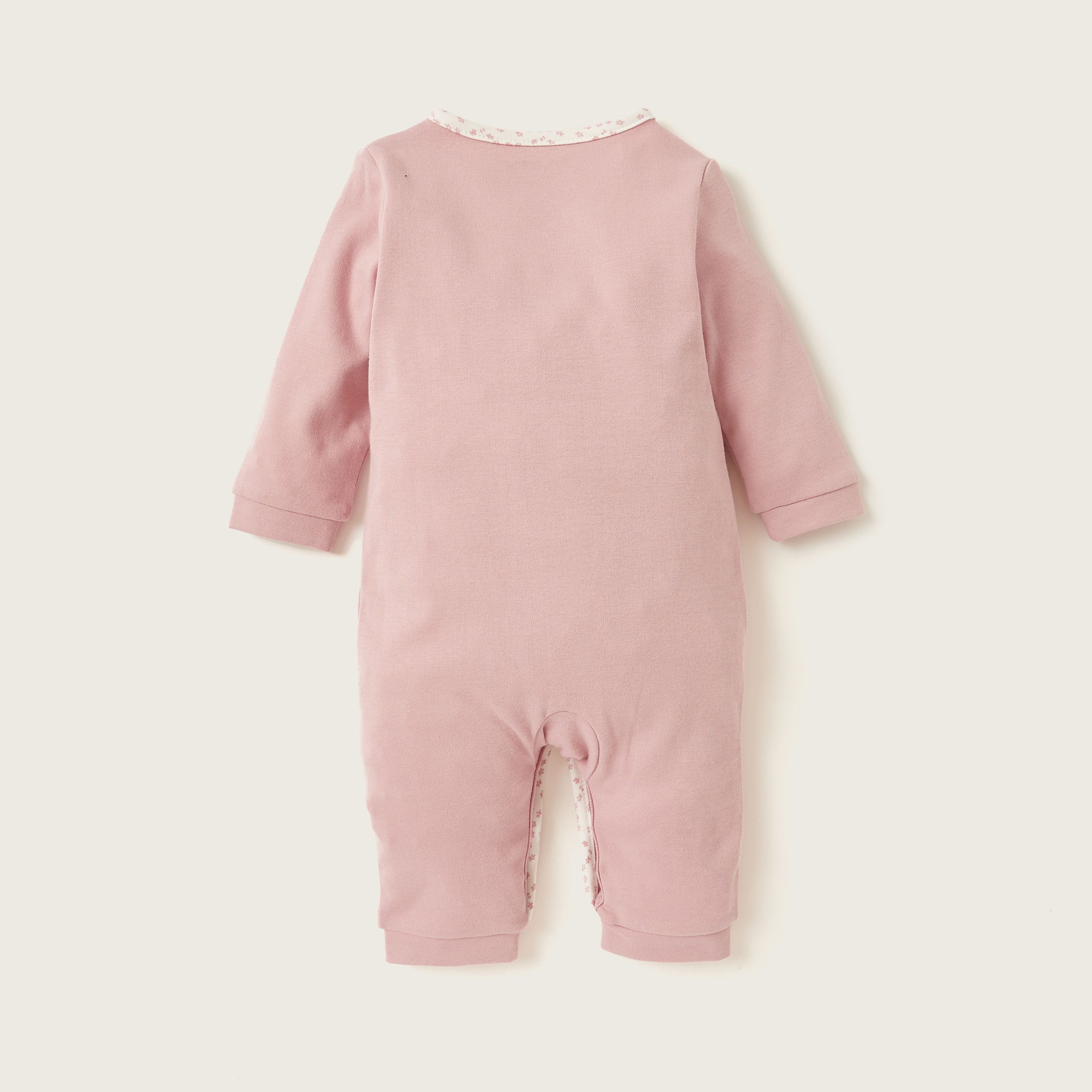 بدلة نوم سادة بأكمام طويلة وتطريز زهور من جونيورز-baby-girls-clothing-nightwear-sleepsuits-image-4