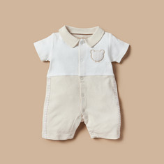 Giggles Embroidered Romper with Collar and Short Sleeves