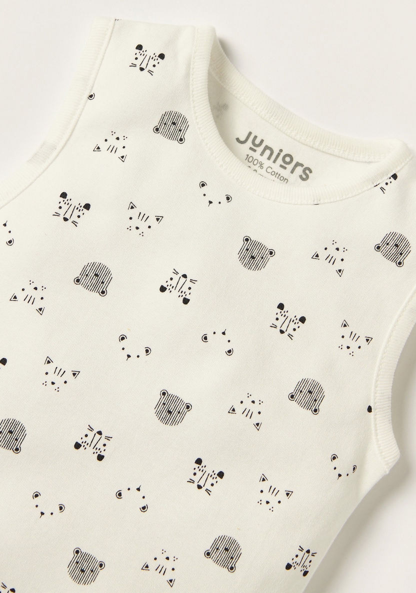 Juniors Printed Sleeveless Bodysuit with Snap Button Closure-Bodysuits-image-1