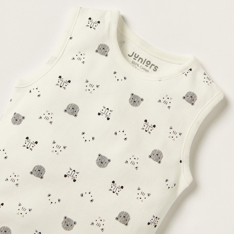 Juniors Printed Sleeveless Bodysuit with Snap Button Closure