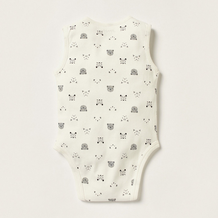 Juniors Printed Sleeveless Bodysuit with Snap Button Closure