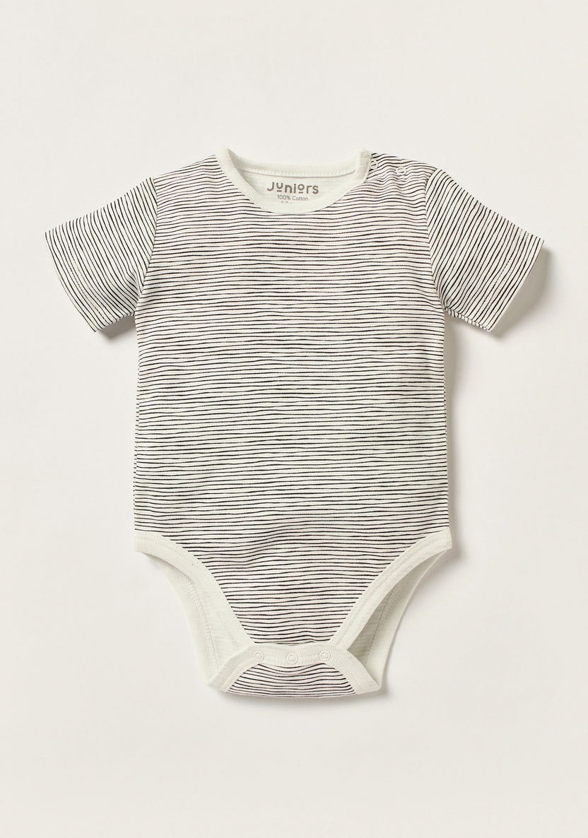 Juniors Striped Bodysuit with Round Neck and Button Closure-Bodysuits-image-0