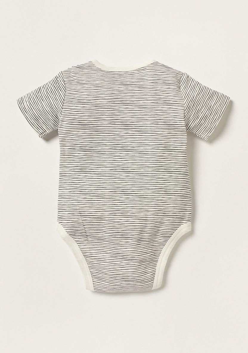 Juniors Striped Bodysuit with Round Neck and Button Closure-Bodysuits-image-2