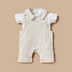 Giggles Embroidered T-shirt and Dungaree Set