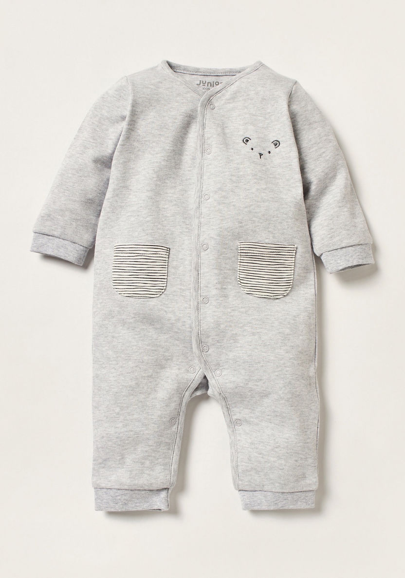 Juniors Embroidered Sleepsuit with Long Sleeves and Pockets-Sleepsuits-image-0