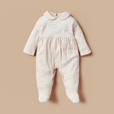 Giggles Lace Textured Sleepsuit with Peter Pan Collar