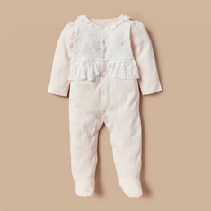 Giggles Lace Textured Sleepsuit with Long Sleeves and Snap Button Closure