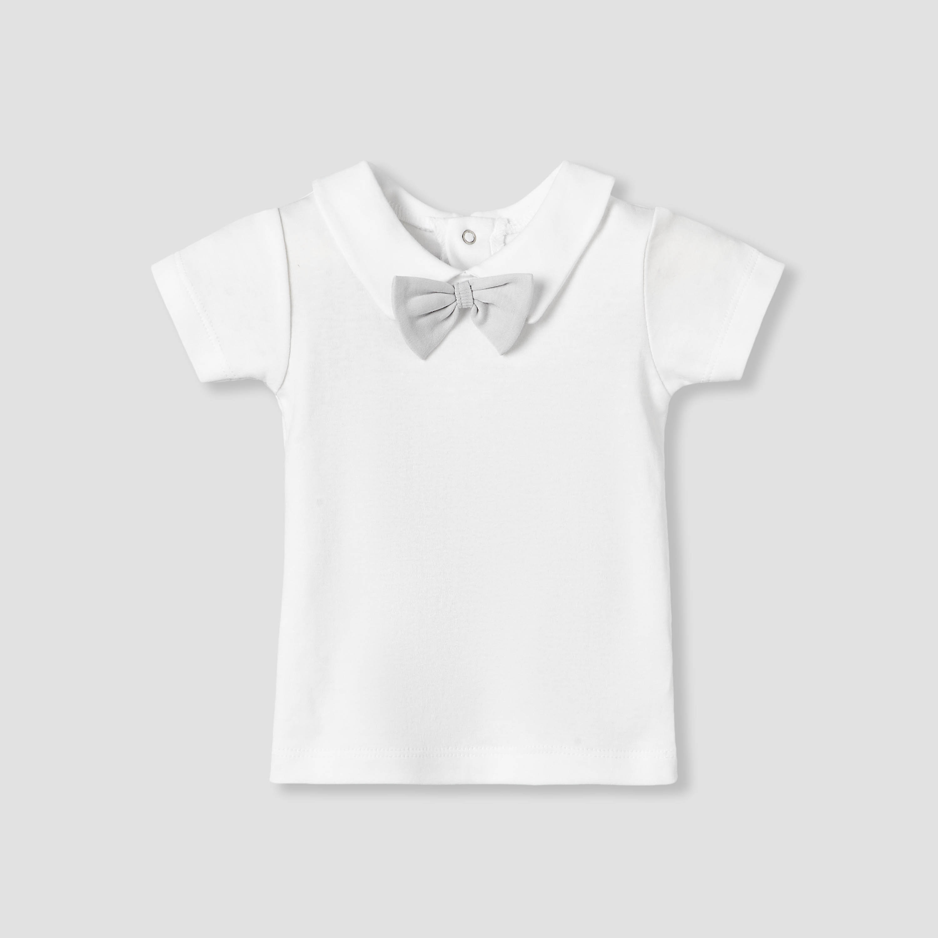 Giggles Collar Short Sleeves T-shirt and Dungaree Set with Bow-baby-boys-clothing-setsandcoords-image-2