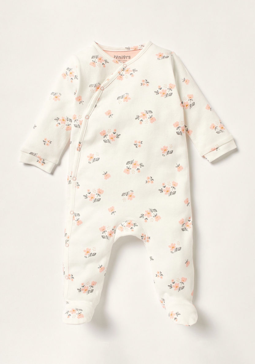 Juniors Floral Print Closed Feet Sleepsuit with Long Sleeves-Sleepsuits-image-0