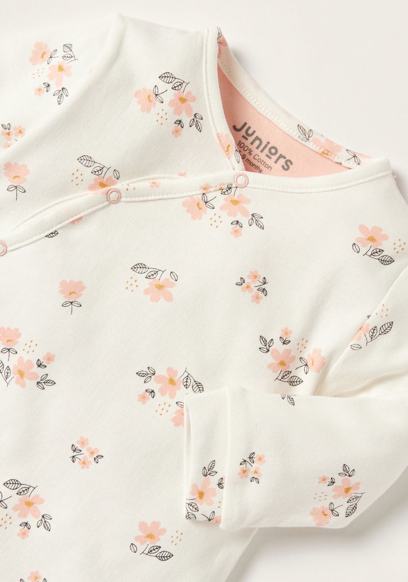 Juniors Floral Print Closed Feet Sleepsuit with Long Sleeves-Sleepsuits-image-1