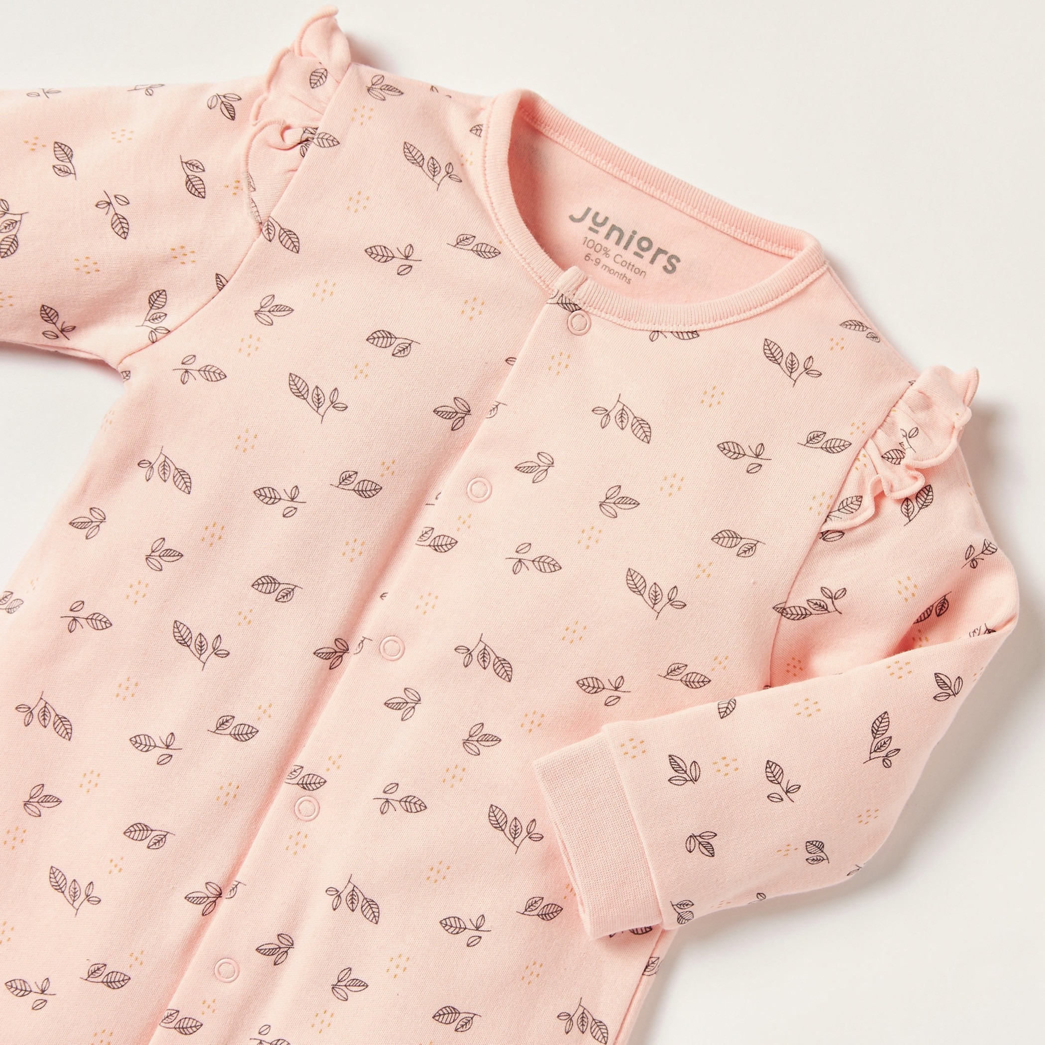Juniors Printed Closed Feet Sleepsuit with Ruffles and Long Sleeves-baby-girls-clothing-nightwear-sleepsuits-image-2